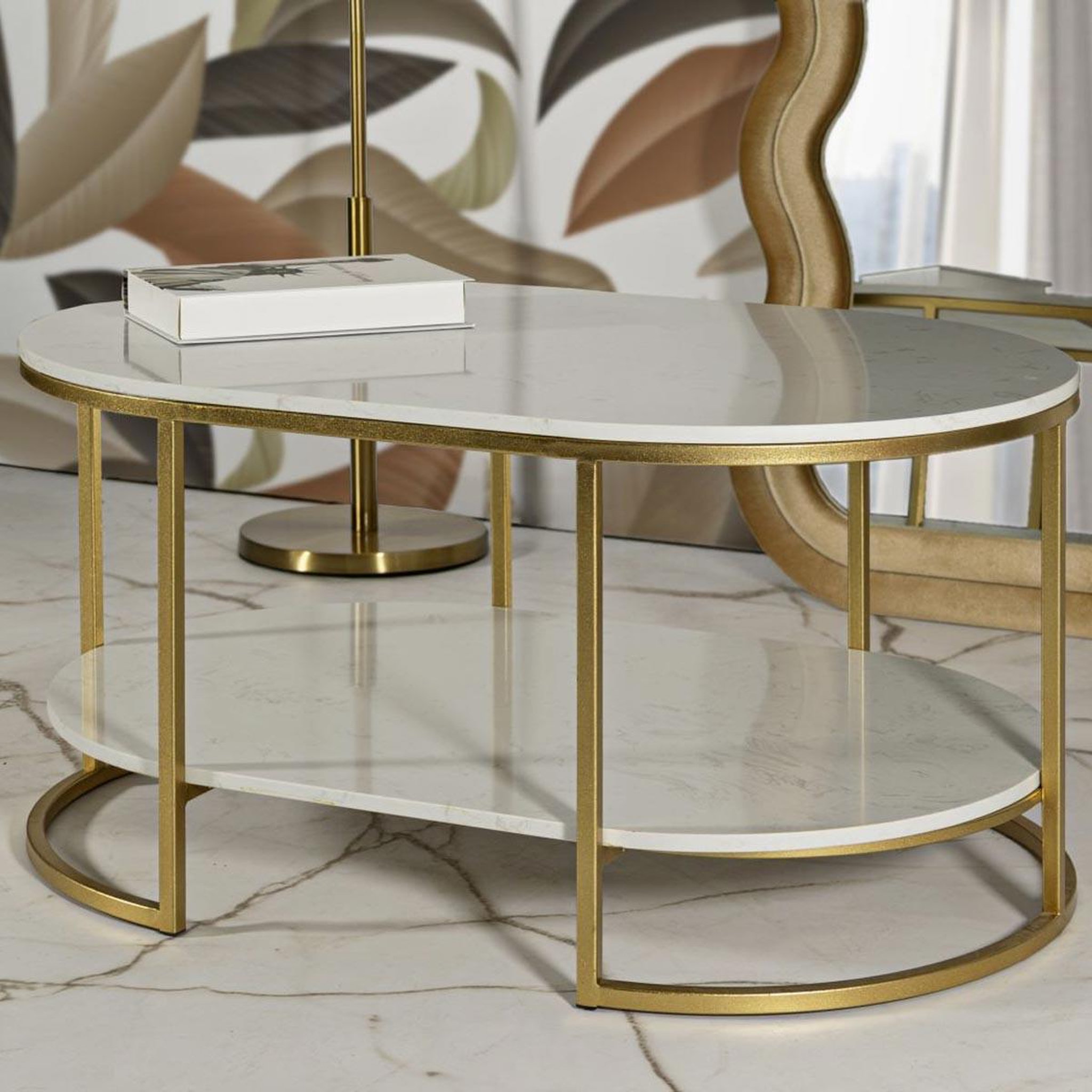 Voir la diapositive 5 : Paris Prix Table basse en marbre  izmir  90cm blanc & or