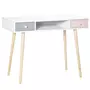HOMCOM Bureau enfant style scandinave avec tiroir et compartiment de rangement 100L x 48l x 76,5H cm MDF et pin blanc gris et rose