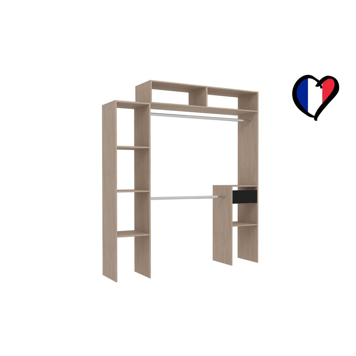 CONCEPT USINE Dressing bois extensible avec 2 penderies, 4 étagères et 1 tiroir ELYSEE