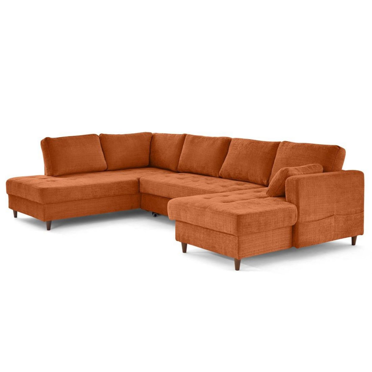 LISA DESIGN Anna - canapé panoramique d'angle gauche 7 places convertible avec coffre en velours texturé