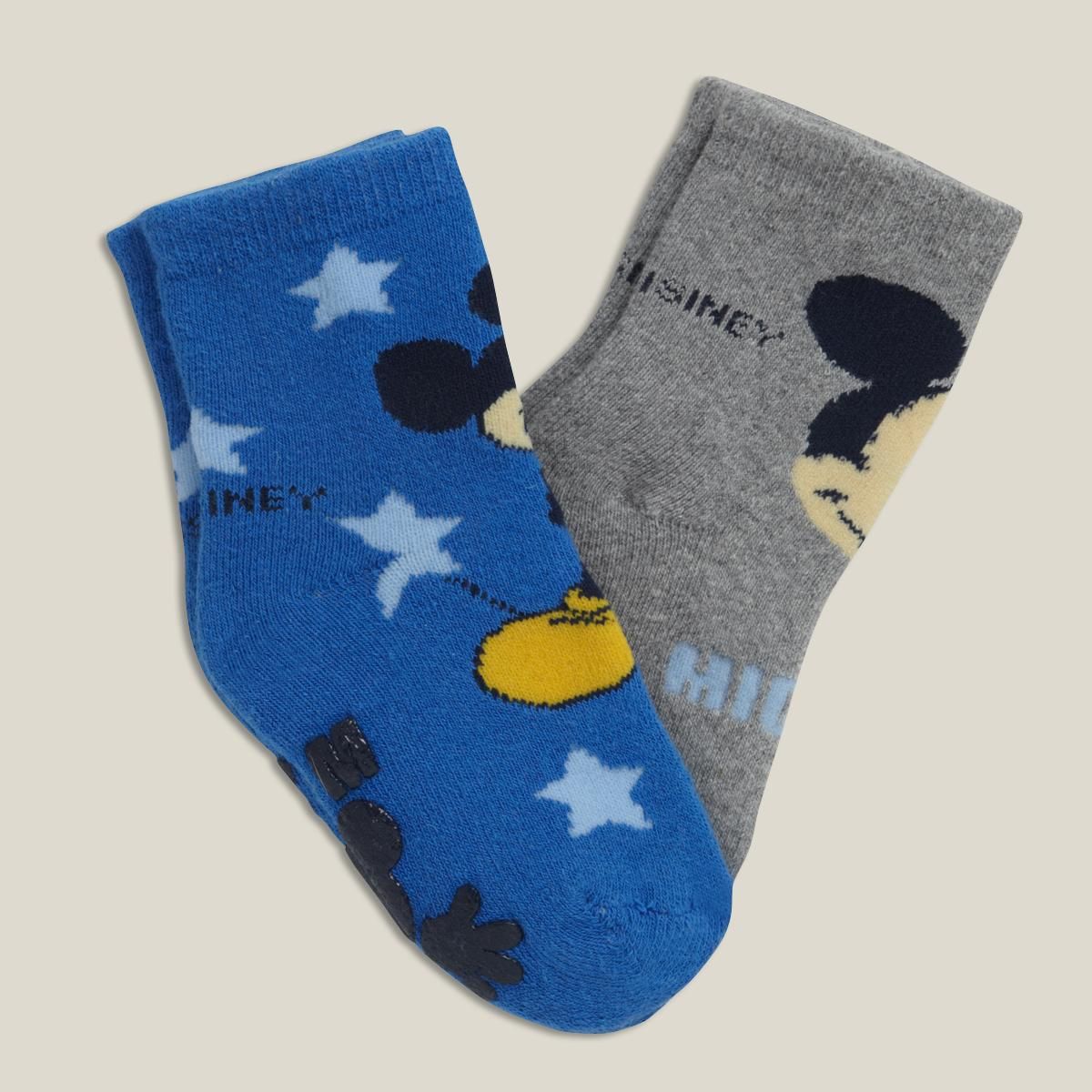 MICKEY Lot de 2 paires de chaussettes anti glisse bébé