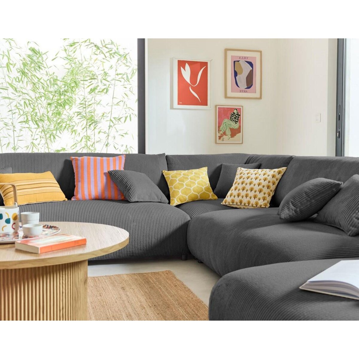 LISA DESIGN Garance - canapé modulable d'angle gauche - 8 places - en velours côtelé