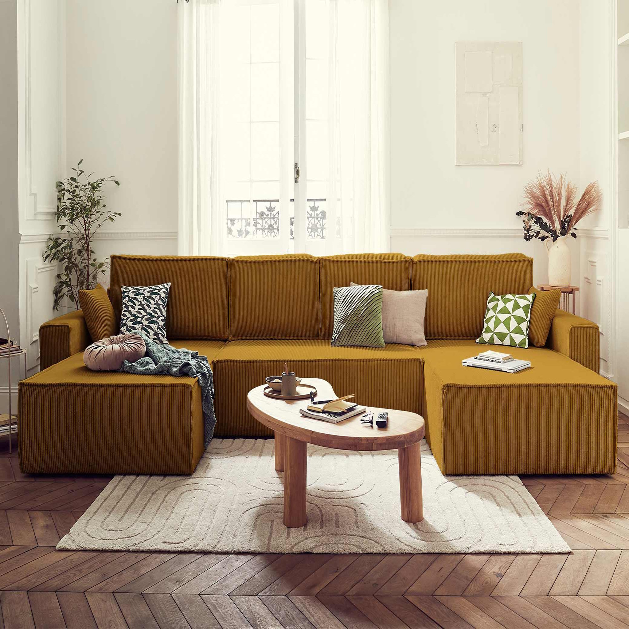 Voir la diapositive 4 : BEST MOBILIER Dellia - canapé panoramique en u - 7 places - convertible - avec coffre - en velours côtelé