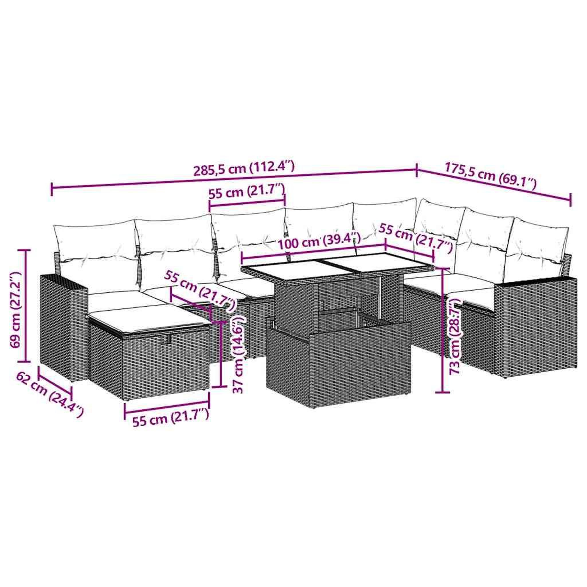 Voir la diapositive 6 : VIDAXL Salon de jardin 9 pcs avec coussins gris clair resine tressee