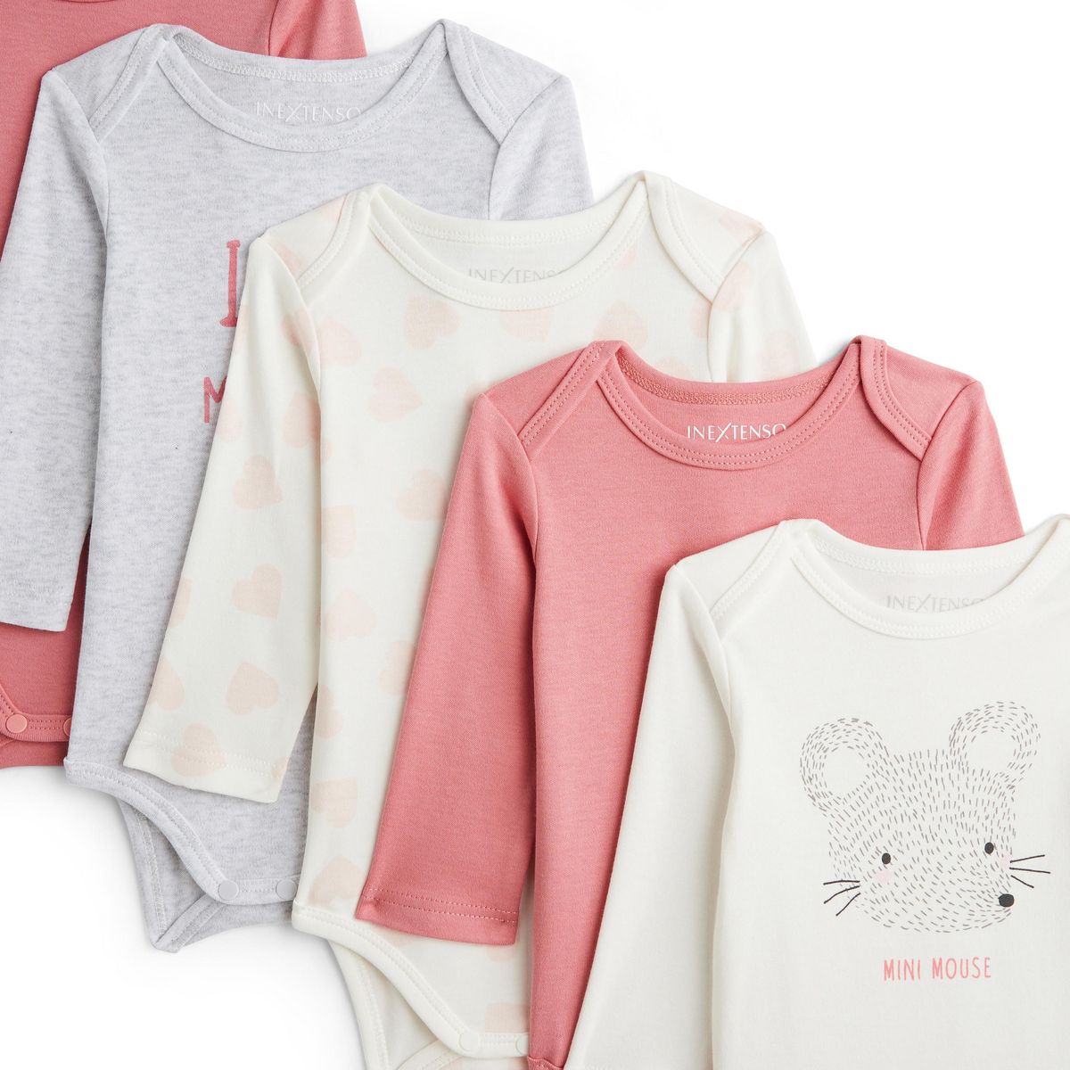 IN EXTENSO Lot de 5 bodies manches longues souris bébé fille