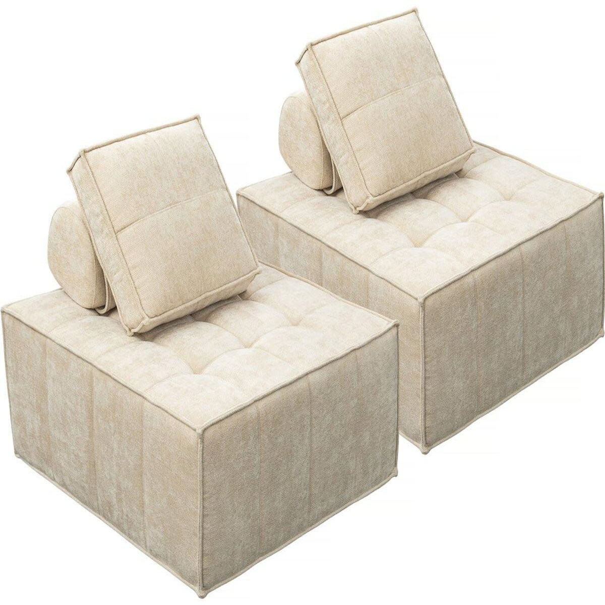 Habitat et Jardin Lot de 2 chauffeuses pour canapé modulables en tissu texturé  Velluto  - Beige