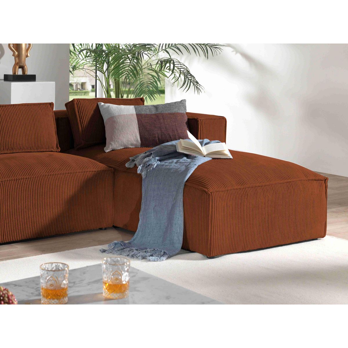 LISA DESIGN Stella - canapé d'angle - en velours côtelé - 4 places -style contemporain - droit