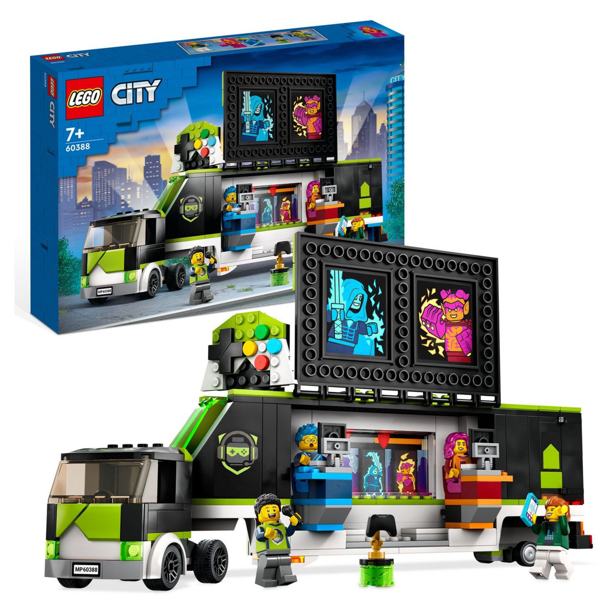 LEGO City 60388 Camion des tournois de jeux vidéos, Jouet de Véhicules eSports, avec Minifigurines pour Gameur