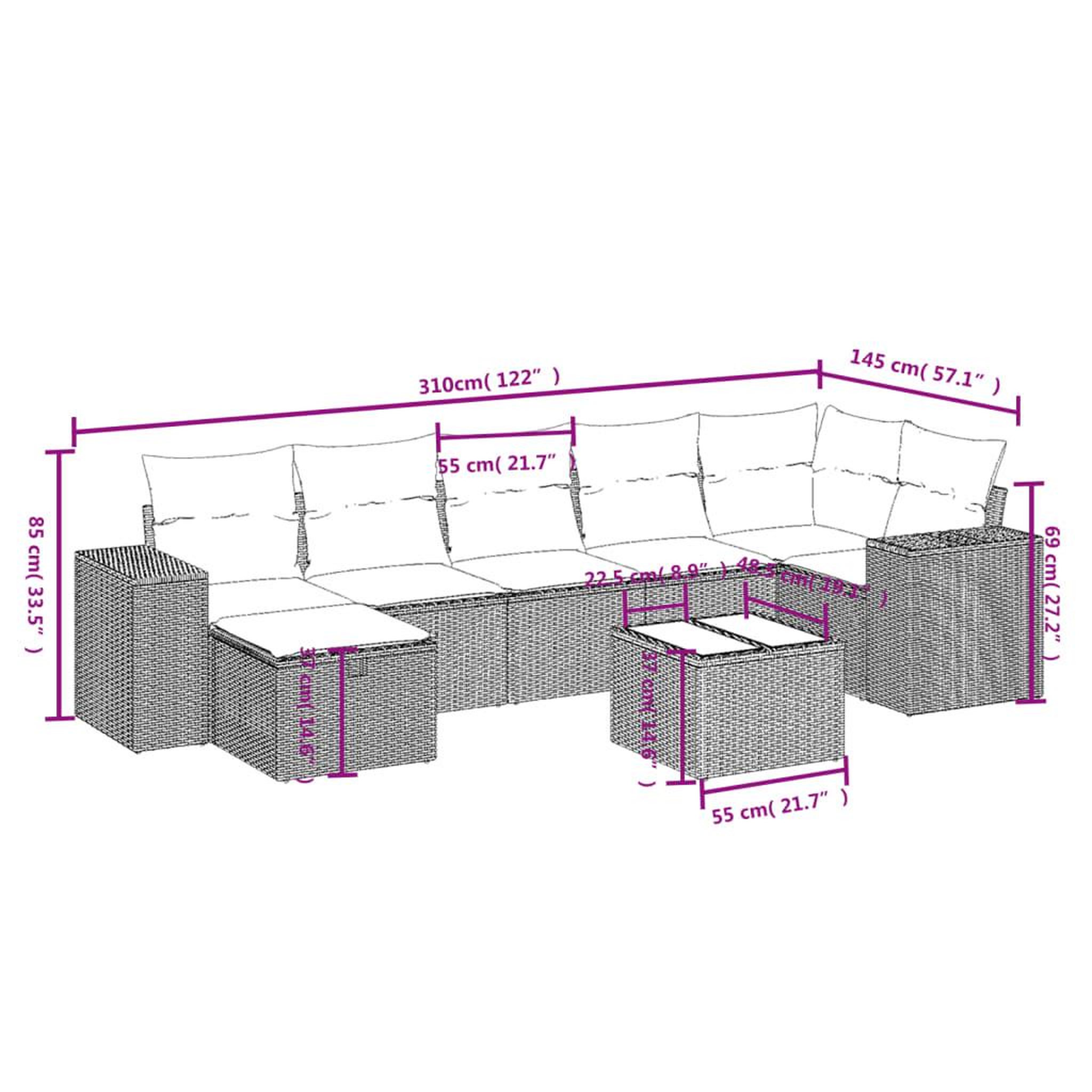 Voir la diapositive 5 : VIDAXL Salon de jardin 8 pcs avec coussins noir resine tressee