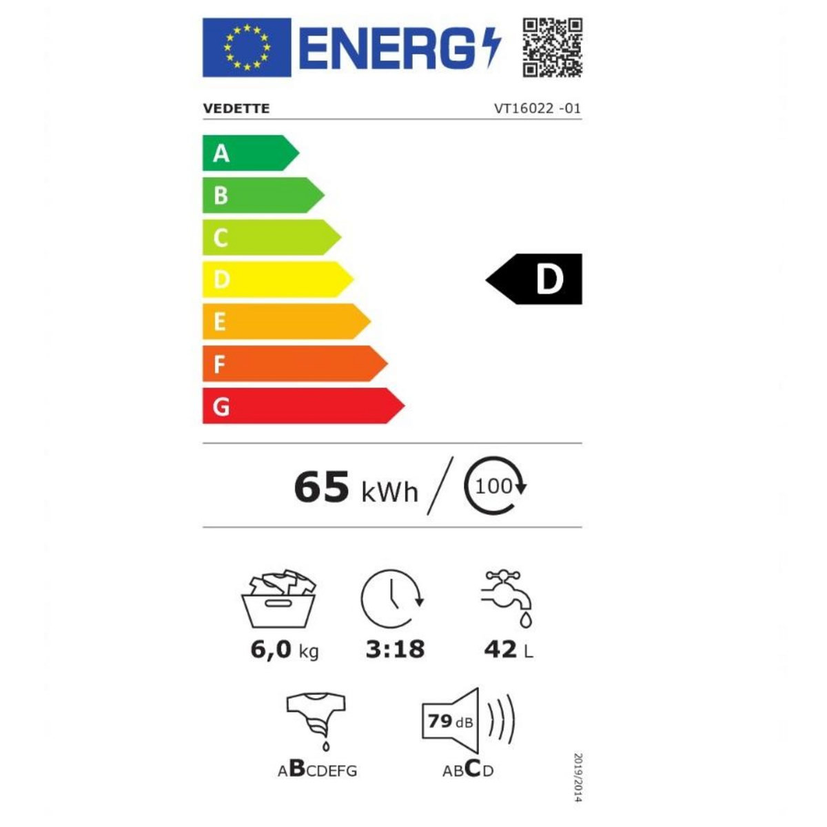 Vedette Lave-linge top 6kg 1200 tours/min - vt16022