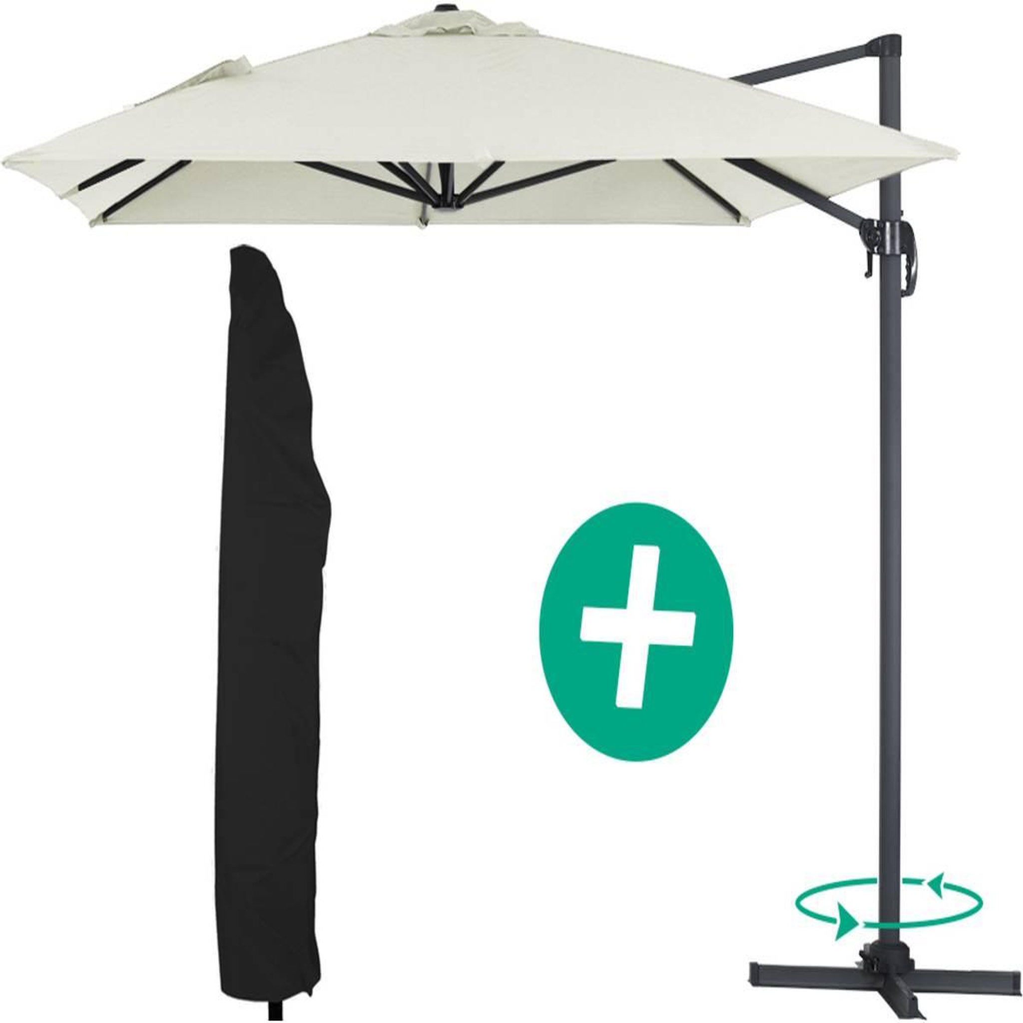 Habitat et Jardin Parasol jardin déporté alu  sun 4  - rectangle - 3 x 4 m + housse de protection - ecru