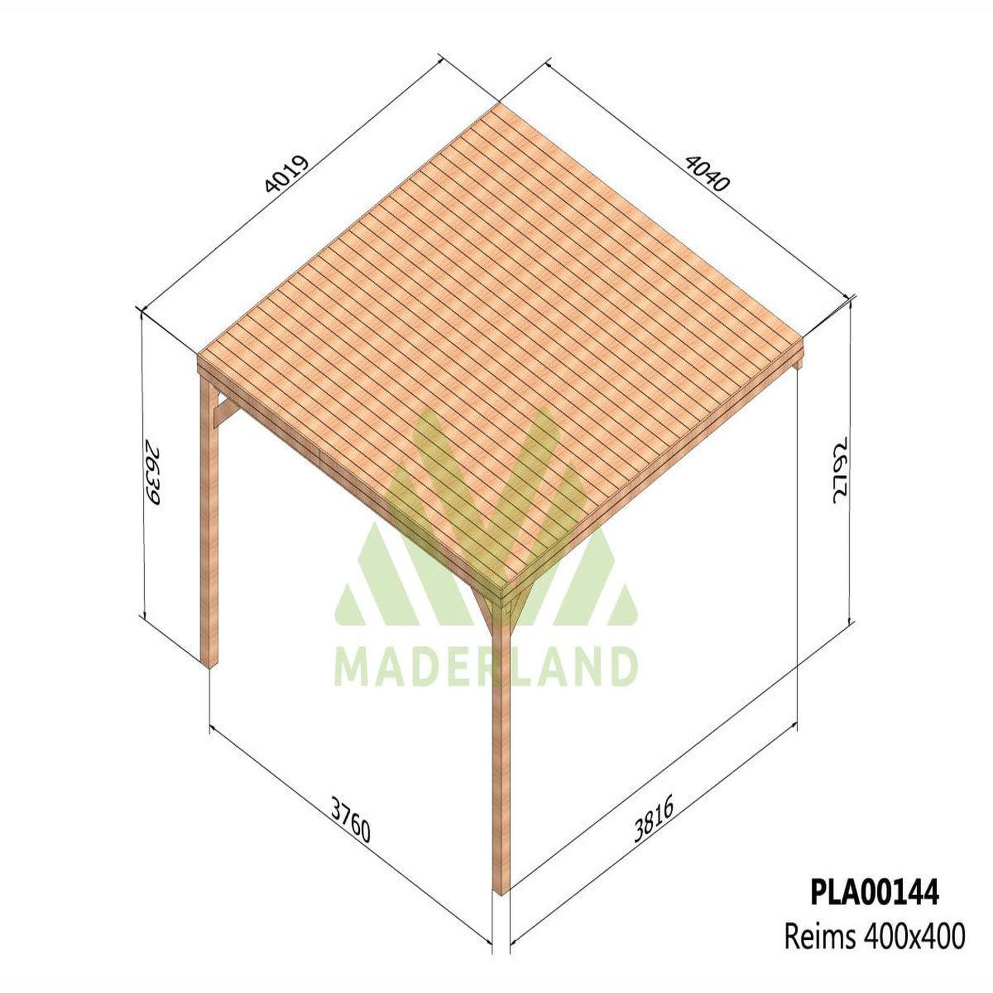 Voir la diapositive 2 : JARDIDECO Pergola adossée en bois reims 400 x 400 cm - maderland