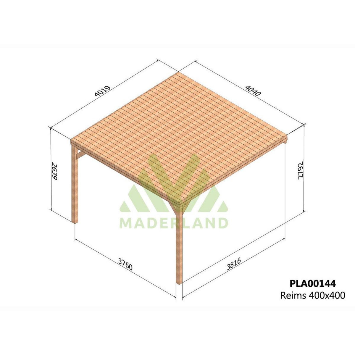 JARDIDECO Pergola adossée en bois Reims 400 x 400 cm - Maderland