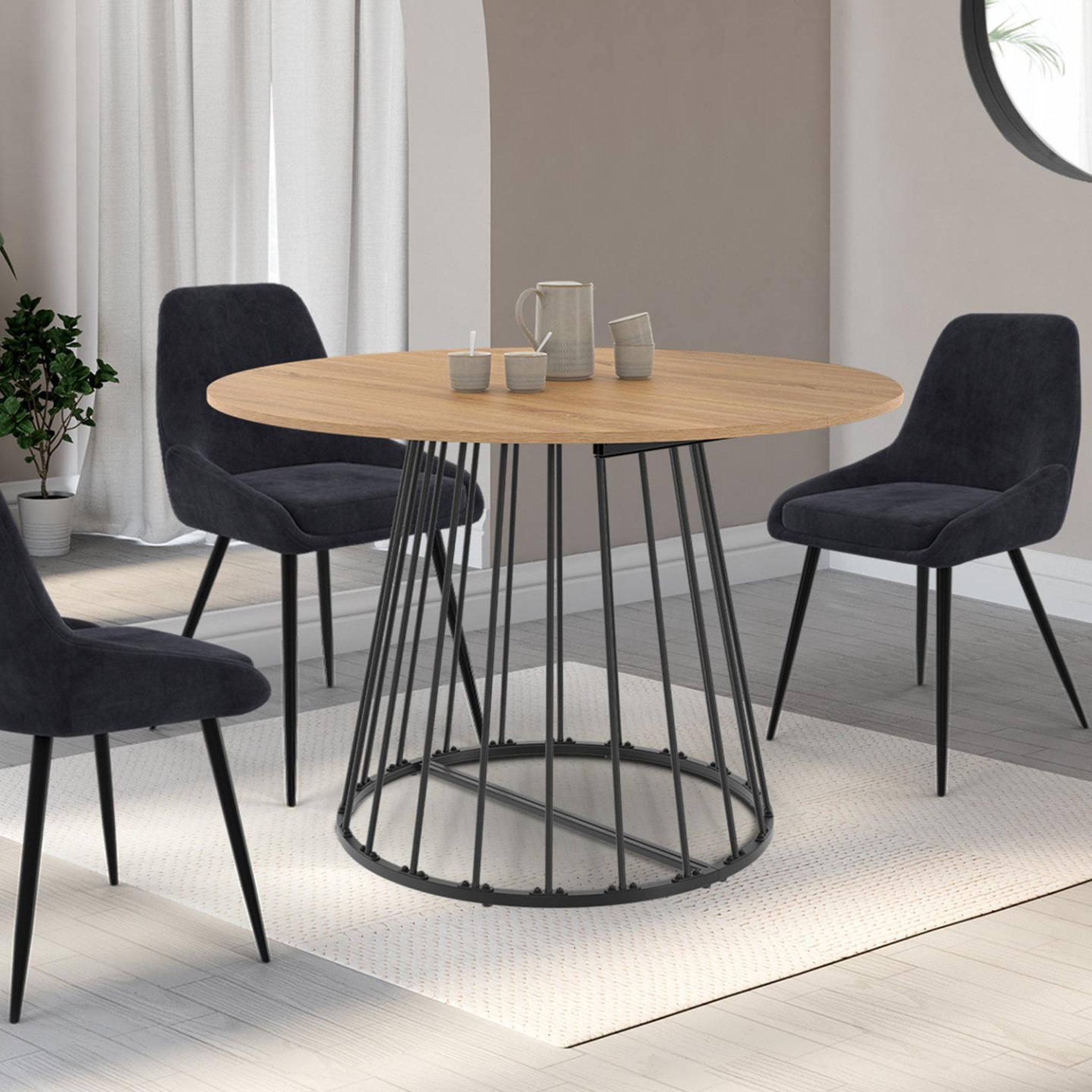 Voir la diapositive 4 : ID MARKET Table à manger extensible ronde yuna 4-10 personnes bois et noir 110 - 200 cm