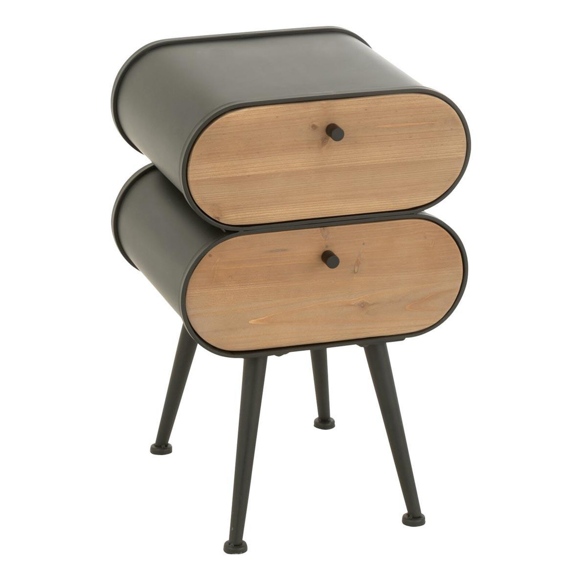 J-LINE Table de chevet 2 tiroirs  courchevel  61cm noir