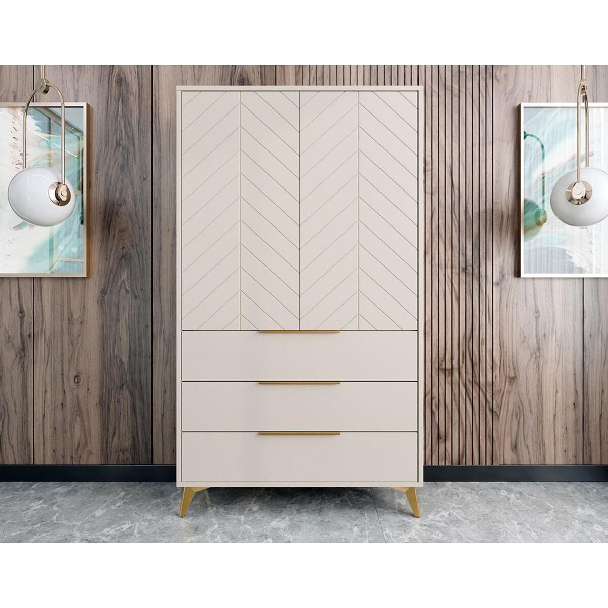 BEST MOBILIER Boccioni - buffet haut - beige - 3 tiroirs et 2 portes - 104x180 cm