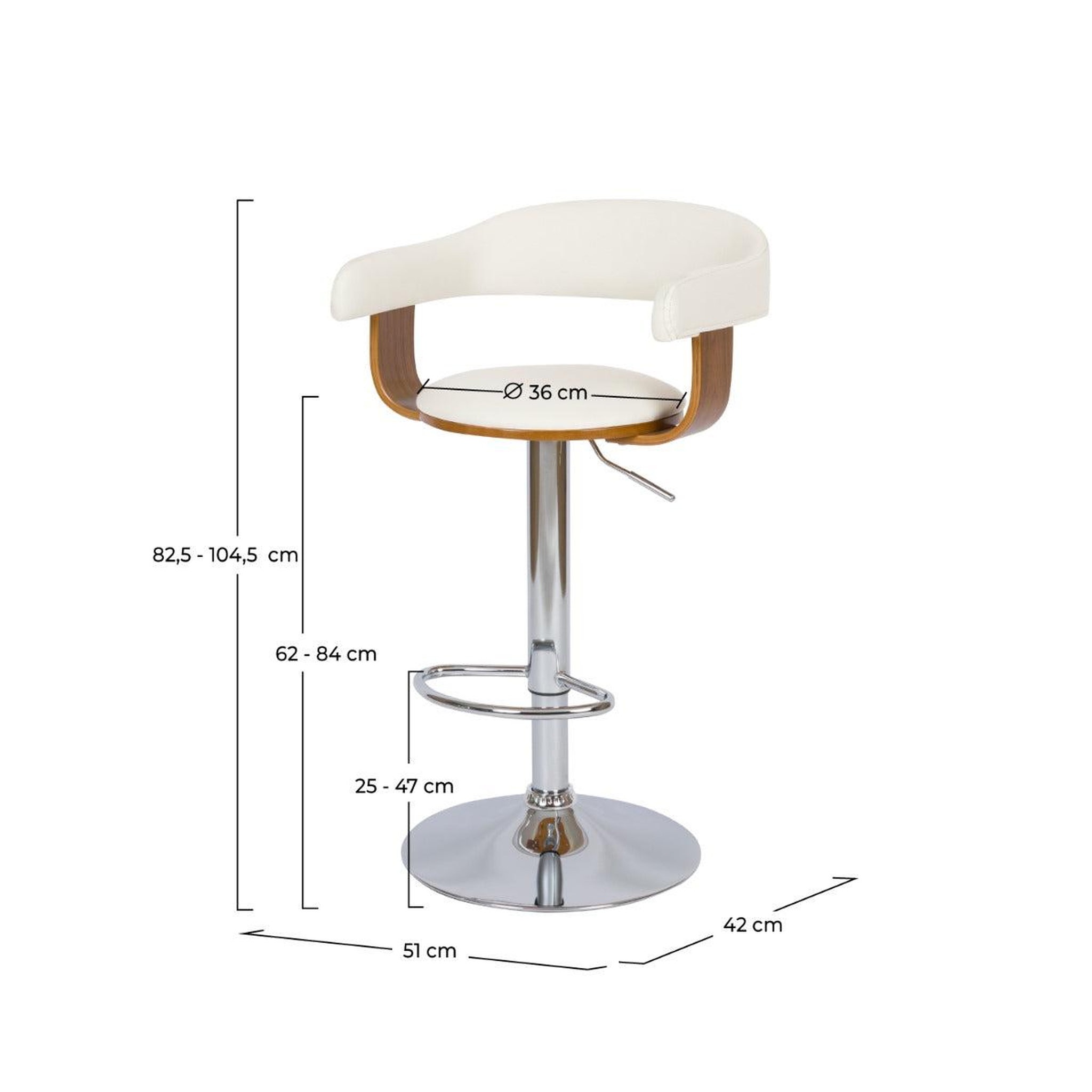 Voir la diapositive 4 : MAISON PAVANE Chaise de bar réglable et pivotante 62/84 cm en cuir synthétique blanc-harold
