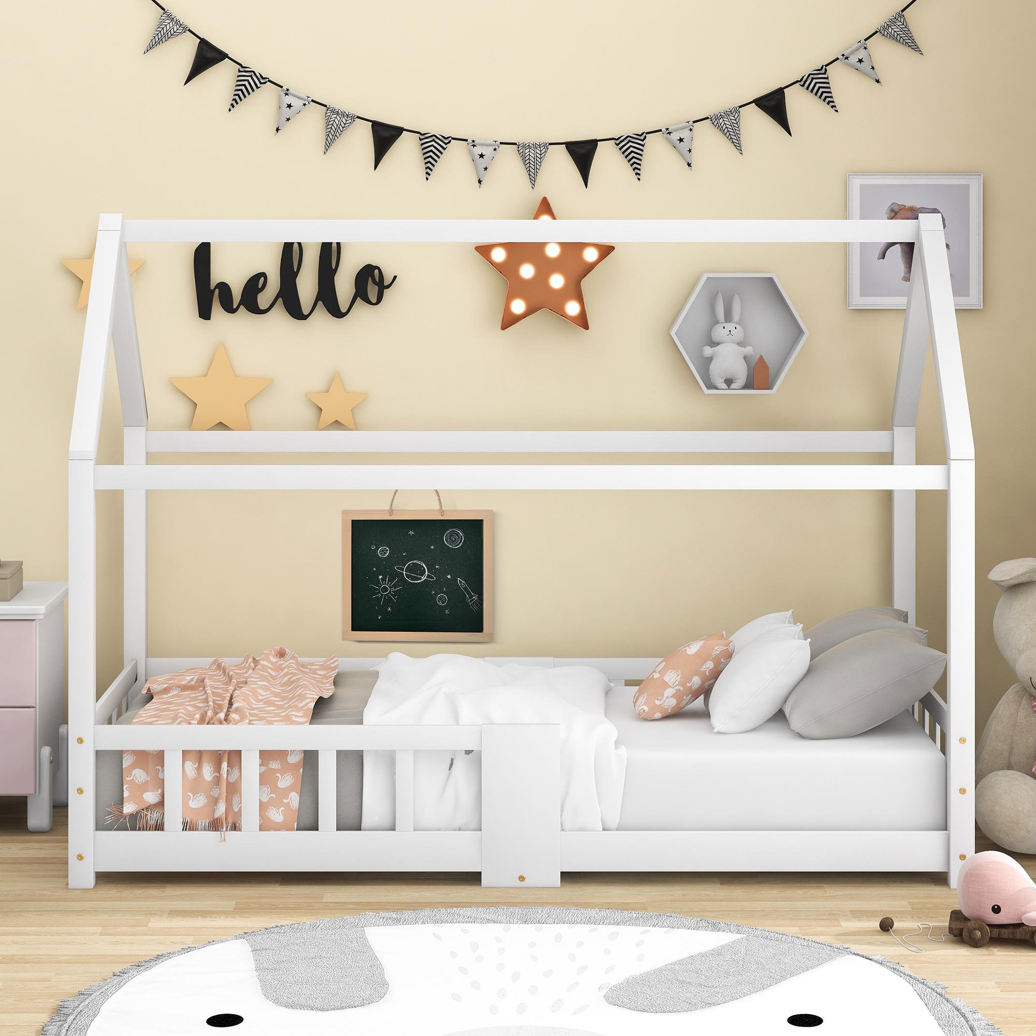 Voir la diapositive 3 : MERAX Lit cabane enfant 90 x 200 cm avec sommier