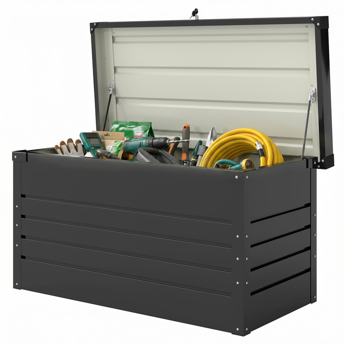 OUTSUNNY Coffre de jardin acier double couche thermolaqué 450L vérins gaz gris