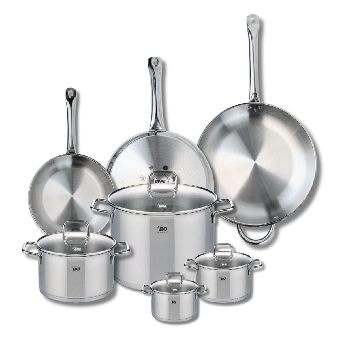 ELO Ensemble de 3 Poêles de cuisson 24, 28 et 32 cm et 4 faitouts 12, 14, 20 et 26 cm Elo Profi Citrin