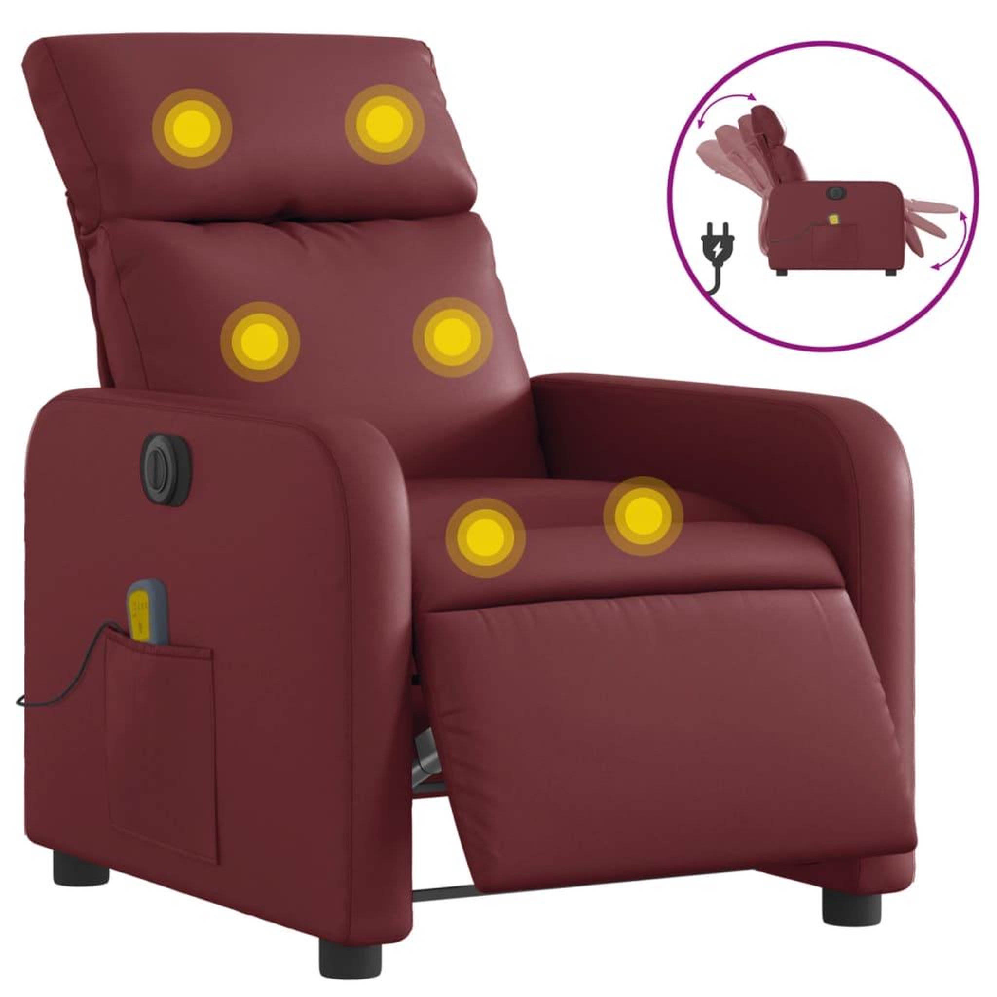 Voir la diapositive 2 : VIDAXL Fauteuil de massage inclinable electrique rouge bordeaux
