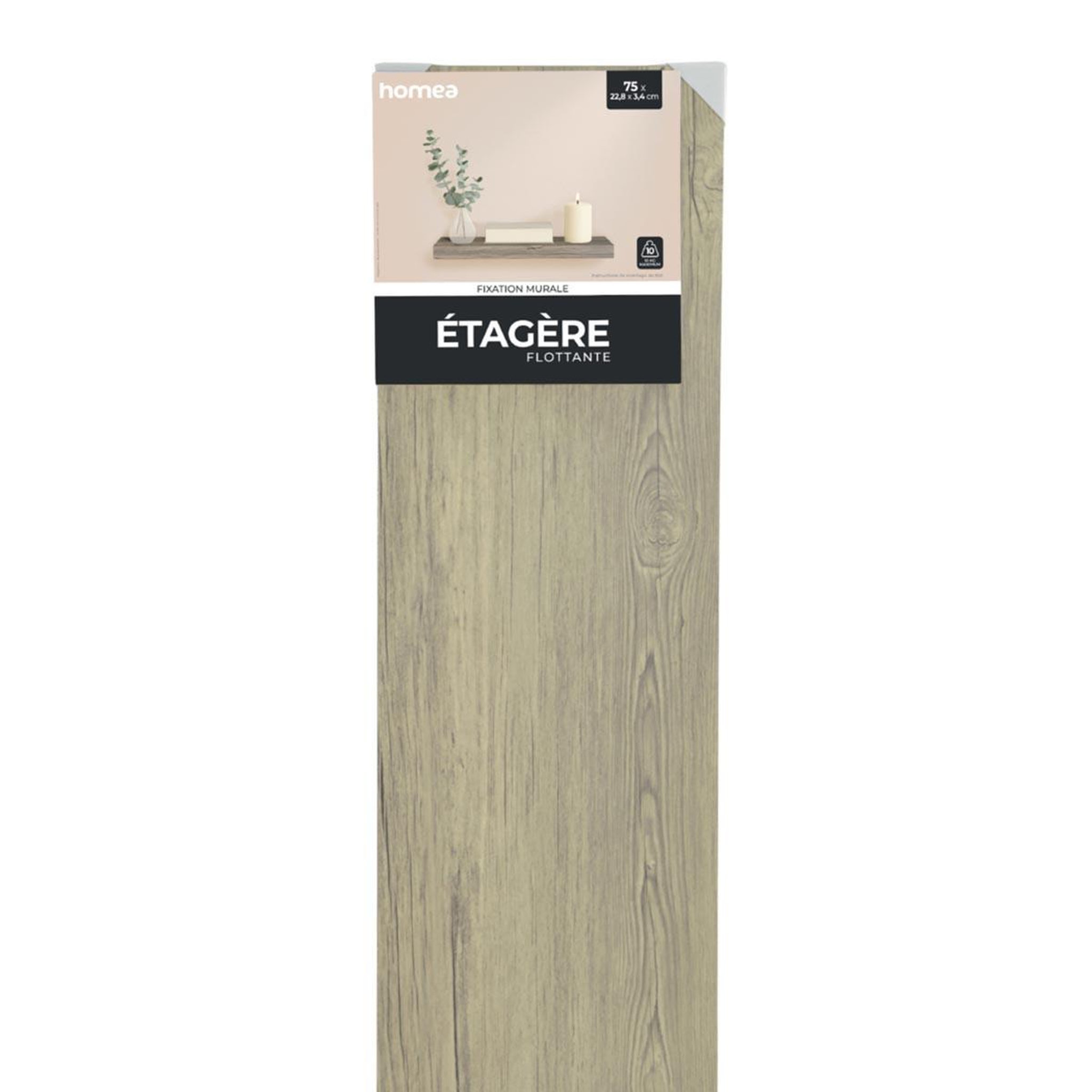 Voir la diapositive 3 : HOMEA Étagère murale design  flottante  75cm chêne