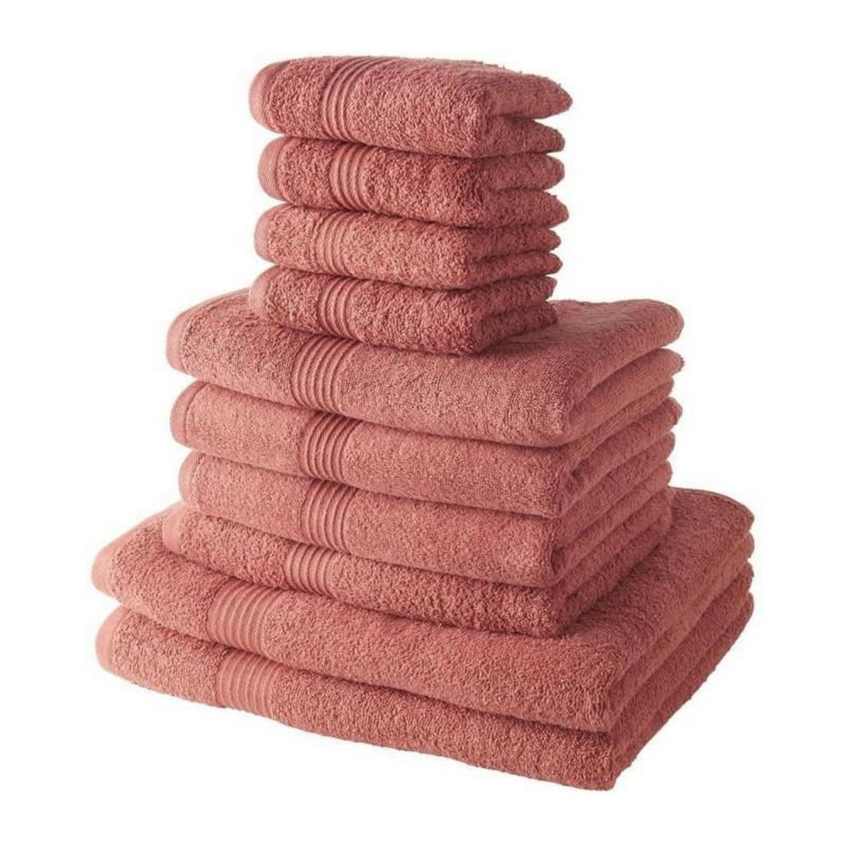 Today TODAY Lot de 4 Serviettes Invite 30x50 cm + 4 Serviettes de Bain 50x100 cm + 2 Draps de Bain 70x130 cm 100% coton Terracotta