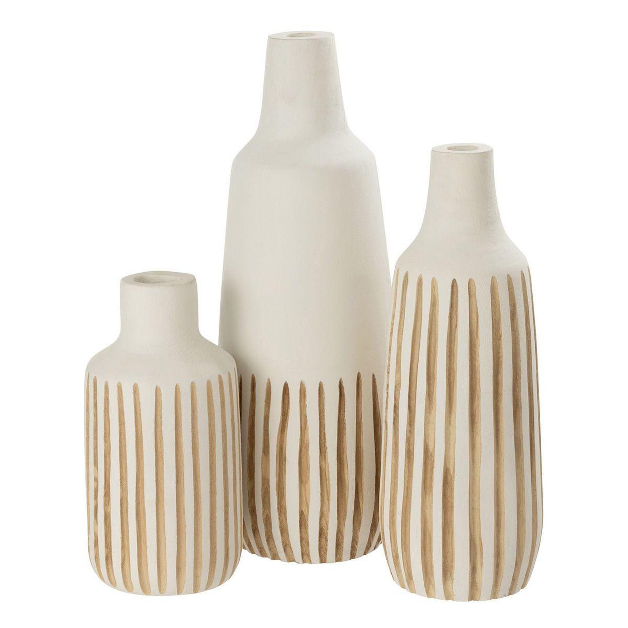 Voir la diapositive 2 : J-LINE Vase design en bois  ying  33cm blanc & naturel