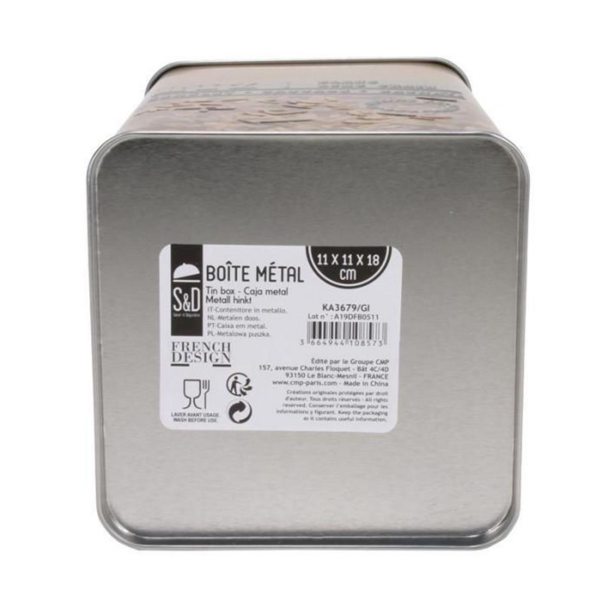 Paris Prix Boîte à Riz en Métal  Relief Vintage  18cm Beige