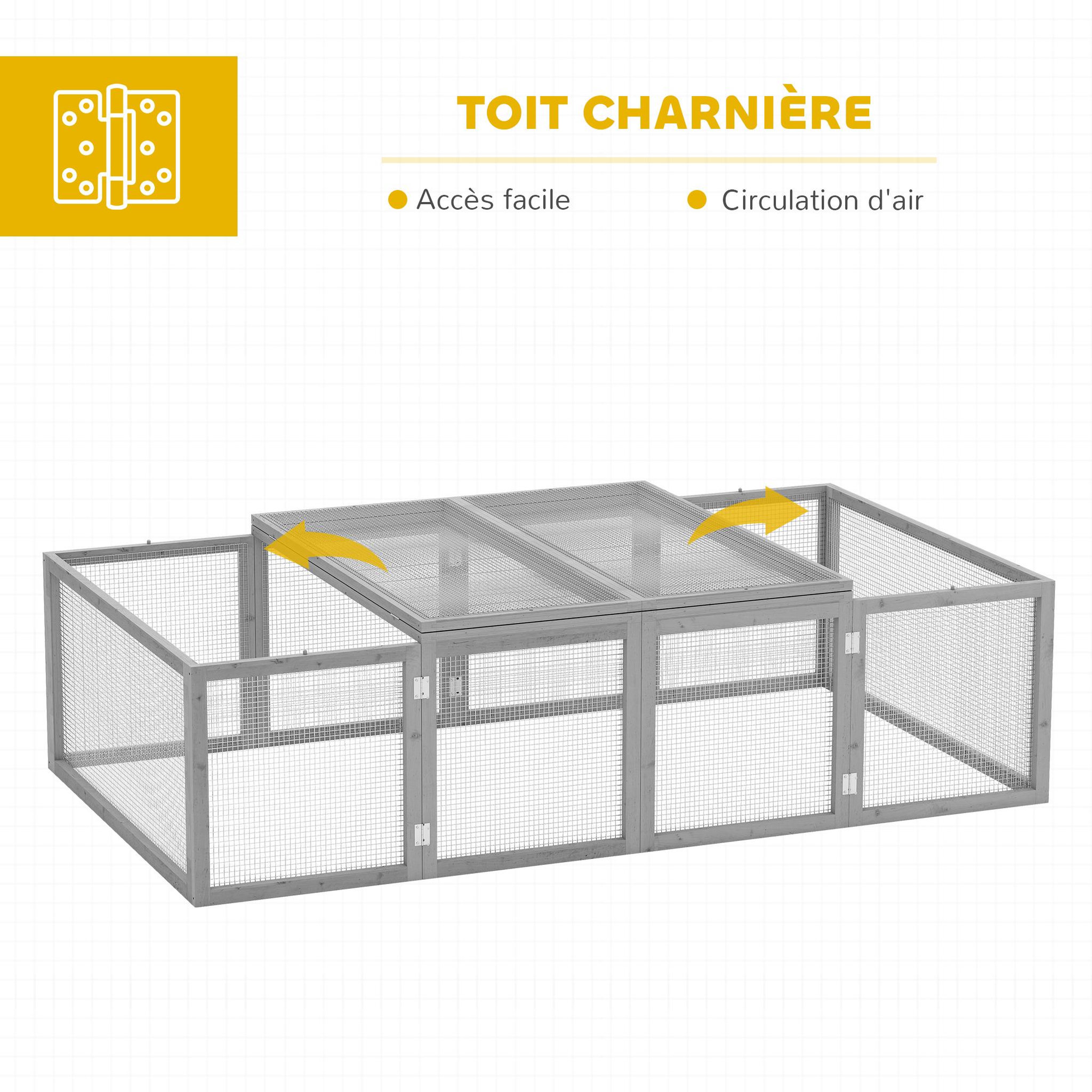 Voir la diapositive 5 : PAWHUT Clapier cage à lapins extérieur intérieur 2 portes supérieures 181l x 100l x 48h cm bois pin gris