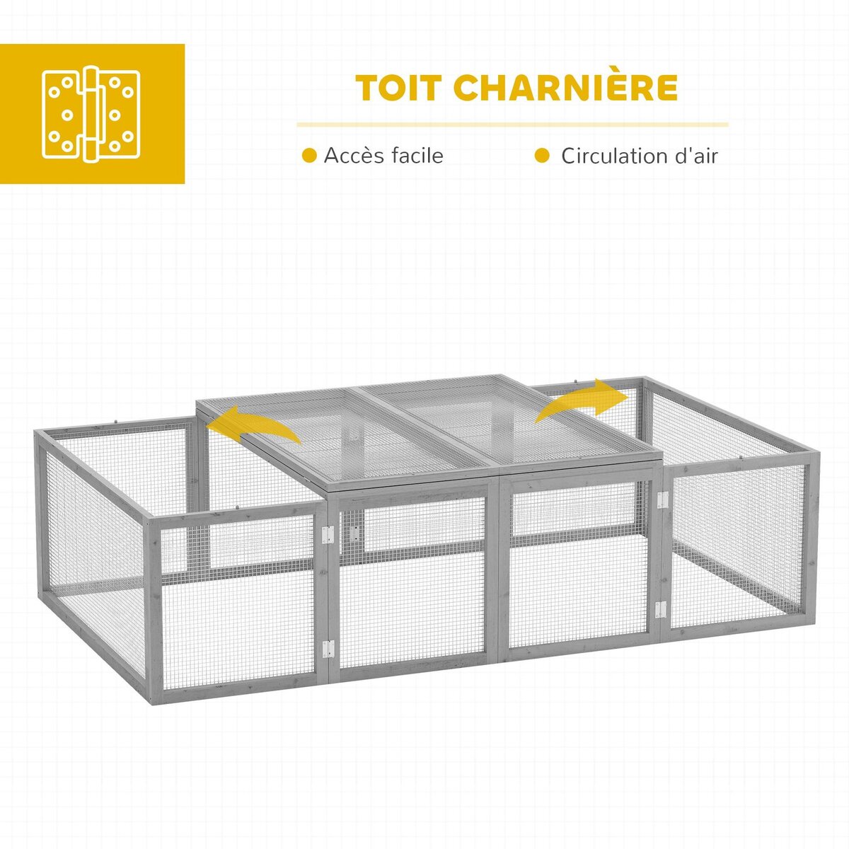 PAWHUT Clapier cage à lapins extérieur intérieur 2 portes supérieures 181L x 100l x 48H cm bois pin gris