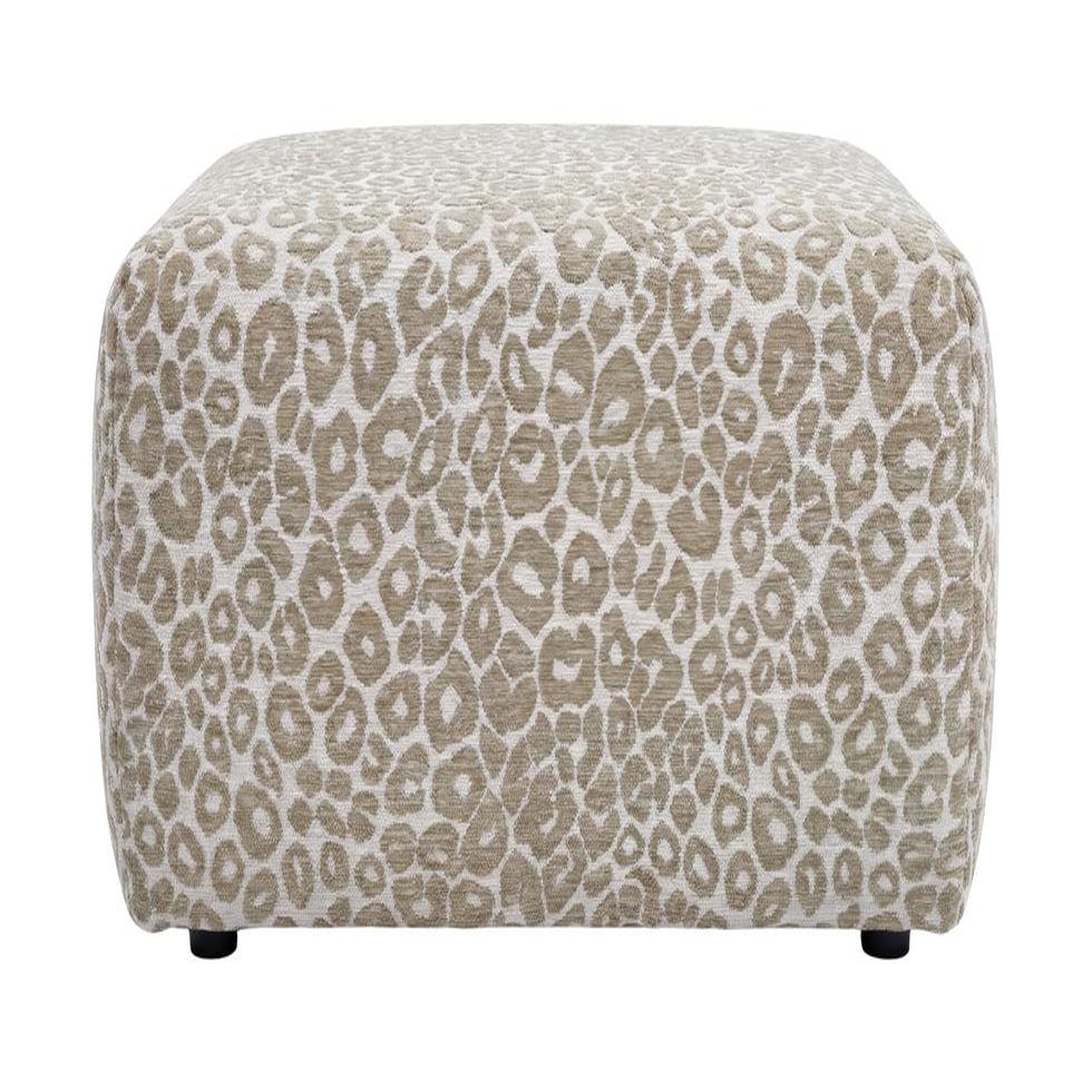 CASANOVA PARIS Elio - pouf en tissu imprimé animalier beige 74x74x41. Coloris disponibles : Orange, Beige, Marron, Blanc, Noir