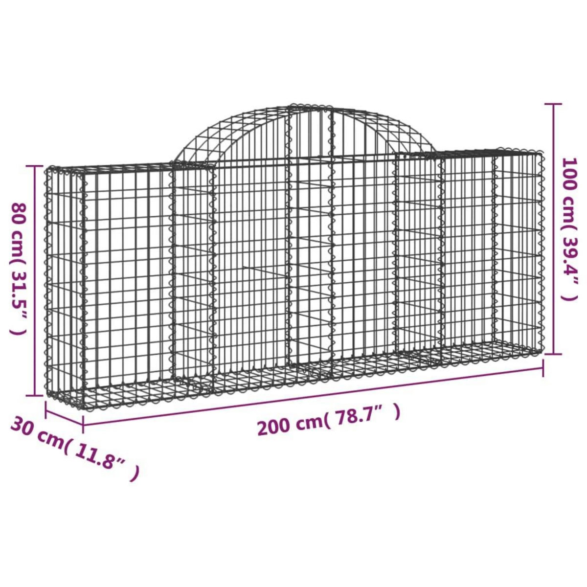 VIDAXL Paniers a gabions arques 15 pcs 200x30x80/100 cm Fer galvanise
