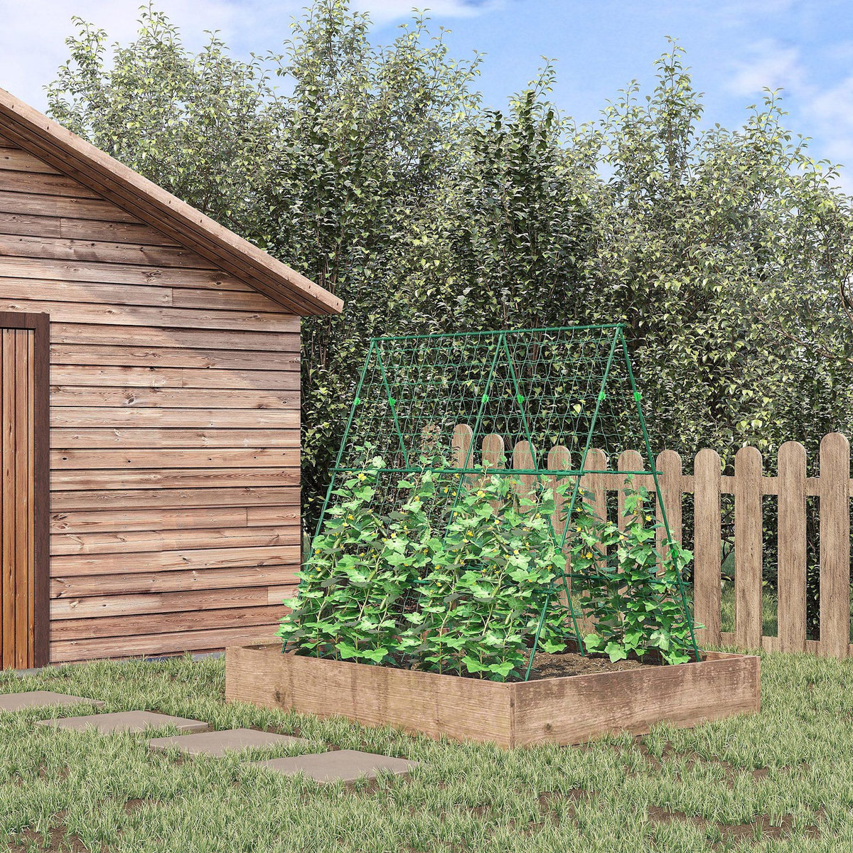 OUTSUNNY Treillis de jardin forme A support plantes grimpantes acier vert