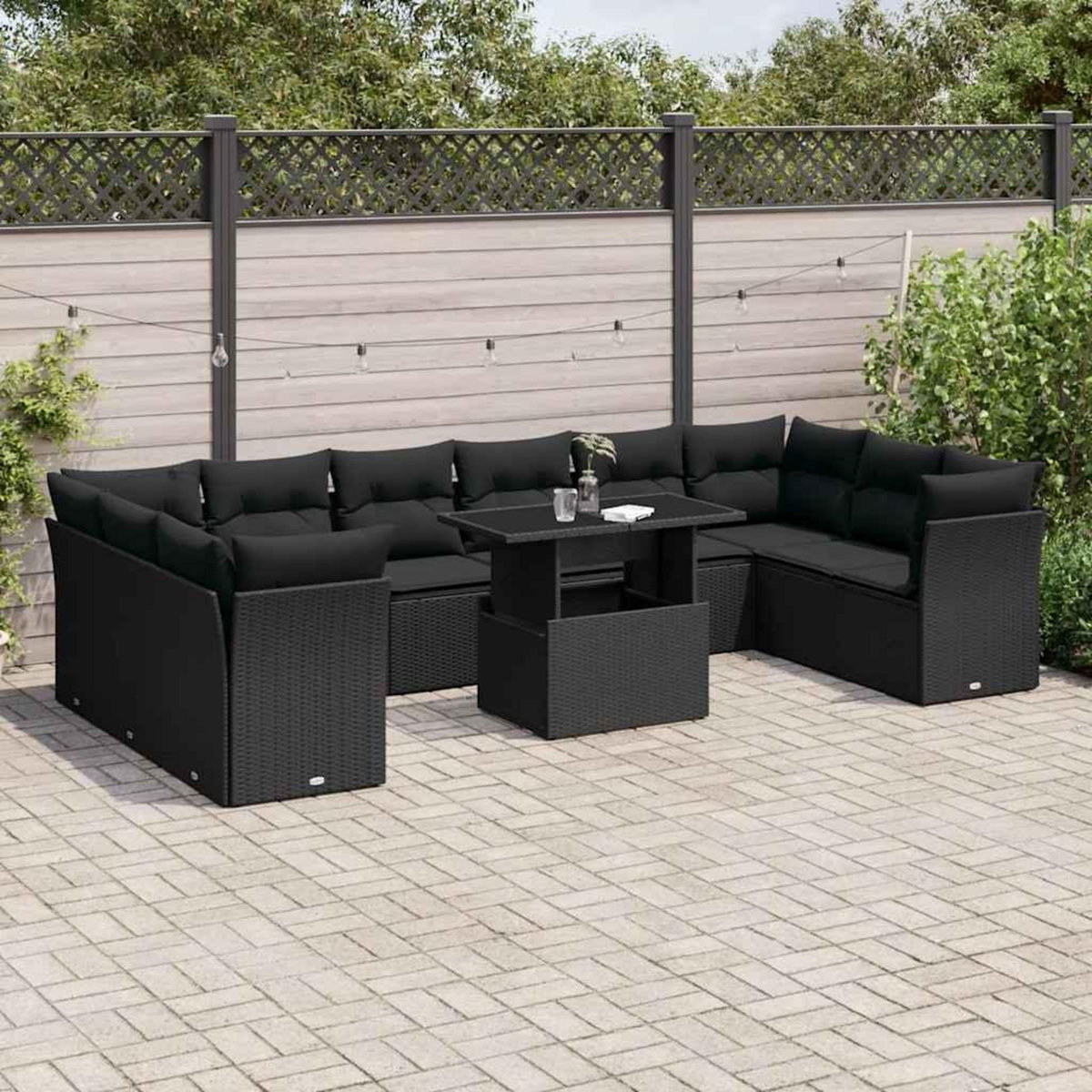 VIDAXL Salon de jardin 11 pcs avec coussins noir resine tressee