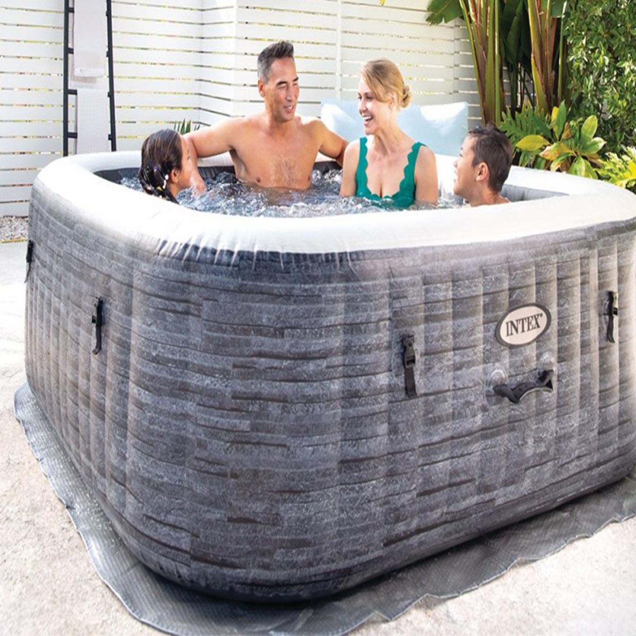 Voir la diapositive 4 : INTEX Spa gonflable purespa ardoise carré bulles 6 places - intex