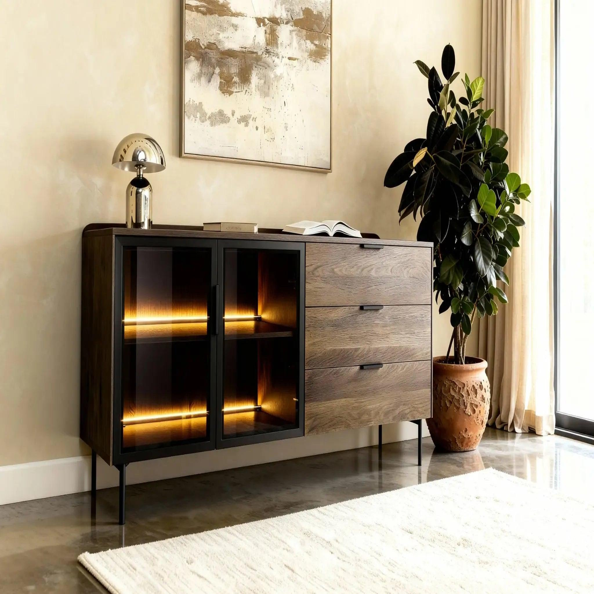 Voir la diapositive 2 : CASANOVA PARIS Paloma - buffet 2 portes 3 tiroirs 181cmeffet chêne dunin