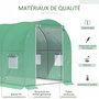 Voir la diapositive 5 : OUTSUNNY Serre de jardin tunnel surface sol 6 m² 3L x 2l x 2H m châssis tubulaire renforcé porte zippée 6 fenêtres enroulables vert