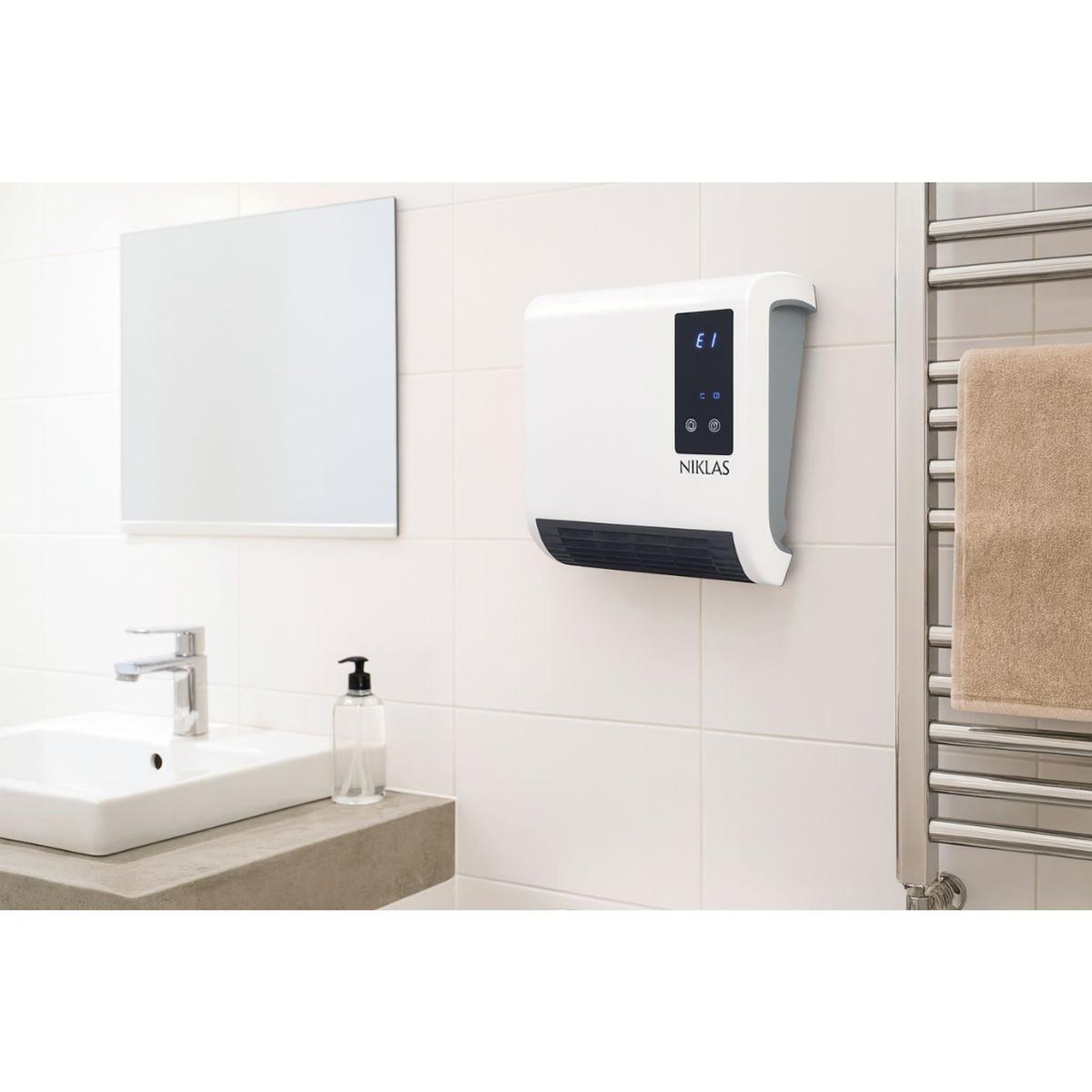 NIKLAS Chauffage électrique mural soufflant 2000W Trendy Numérique Programmable - Chauffage Salle de Bain Chauffe jusqu'à 20 m2  NIKLAS