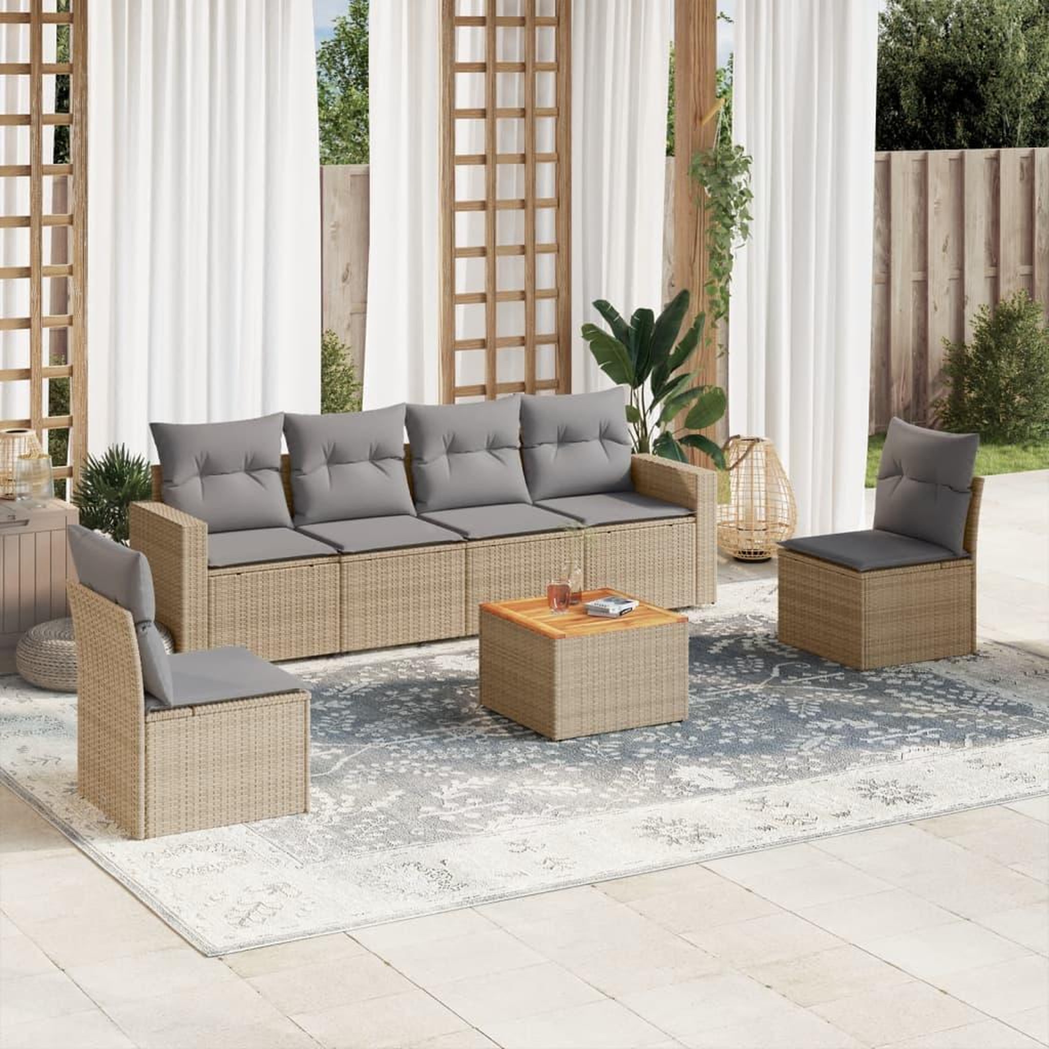 VIDAXL Salon de jardin avec coussins 7 pcs beige resine tressee