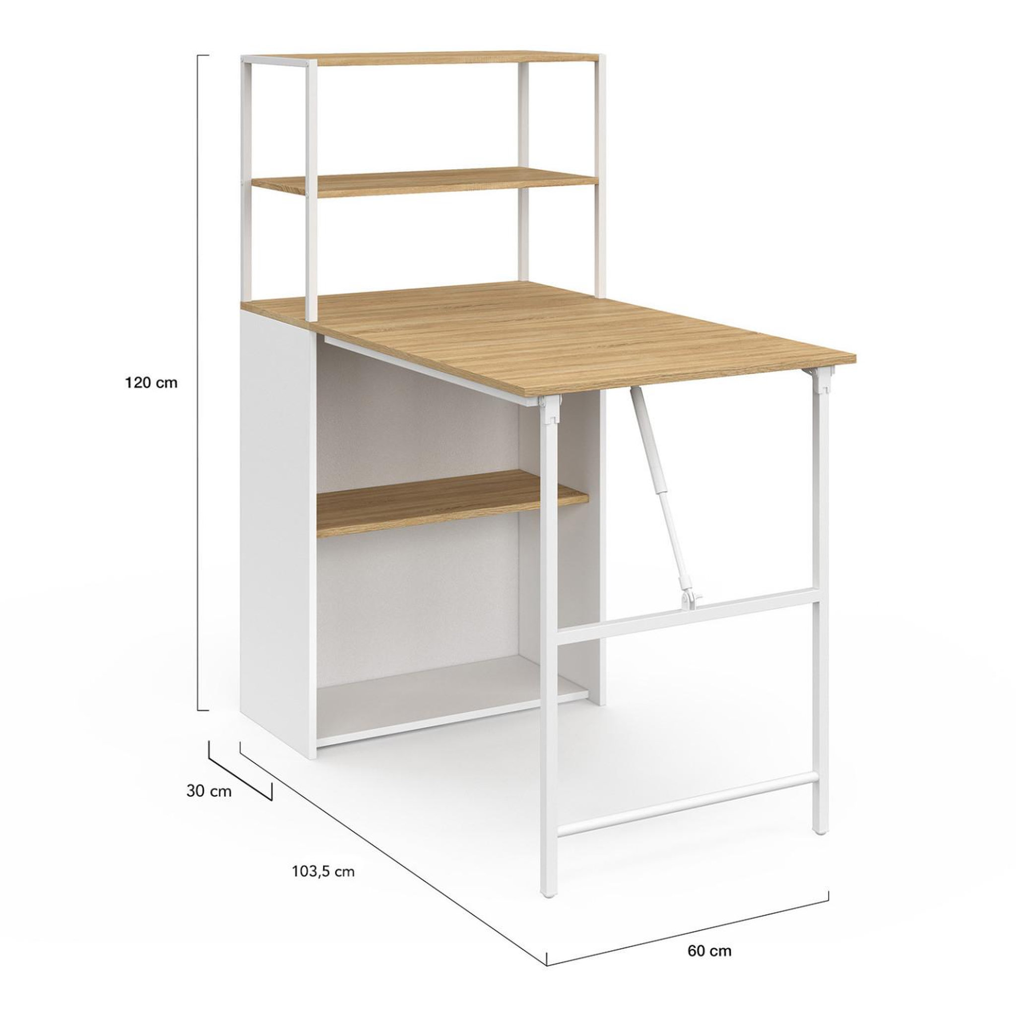 Voir la diapositive 4 : ID MARKET Bureau bibliothèque pliable ray plateau rabattable bois façon hêtre et blanc