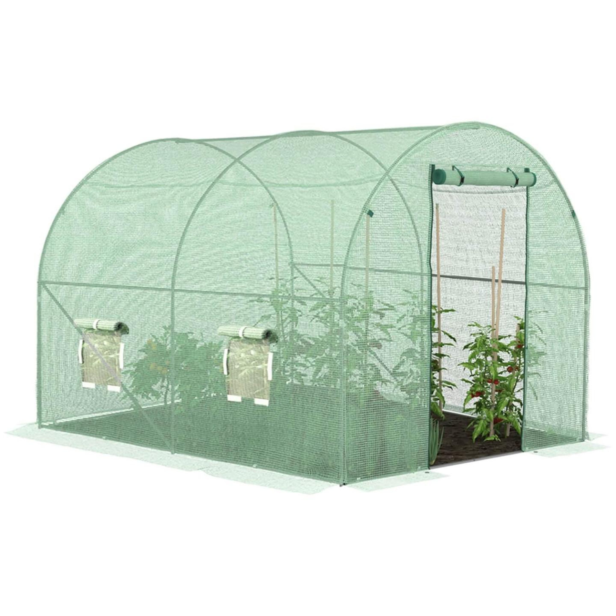 ID MARKET Serre de jardin tunnel 6m² 3 x 2 x 2 m acier galvanisé + bâche anti-uv avec porte et fenêtres roma verte