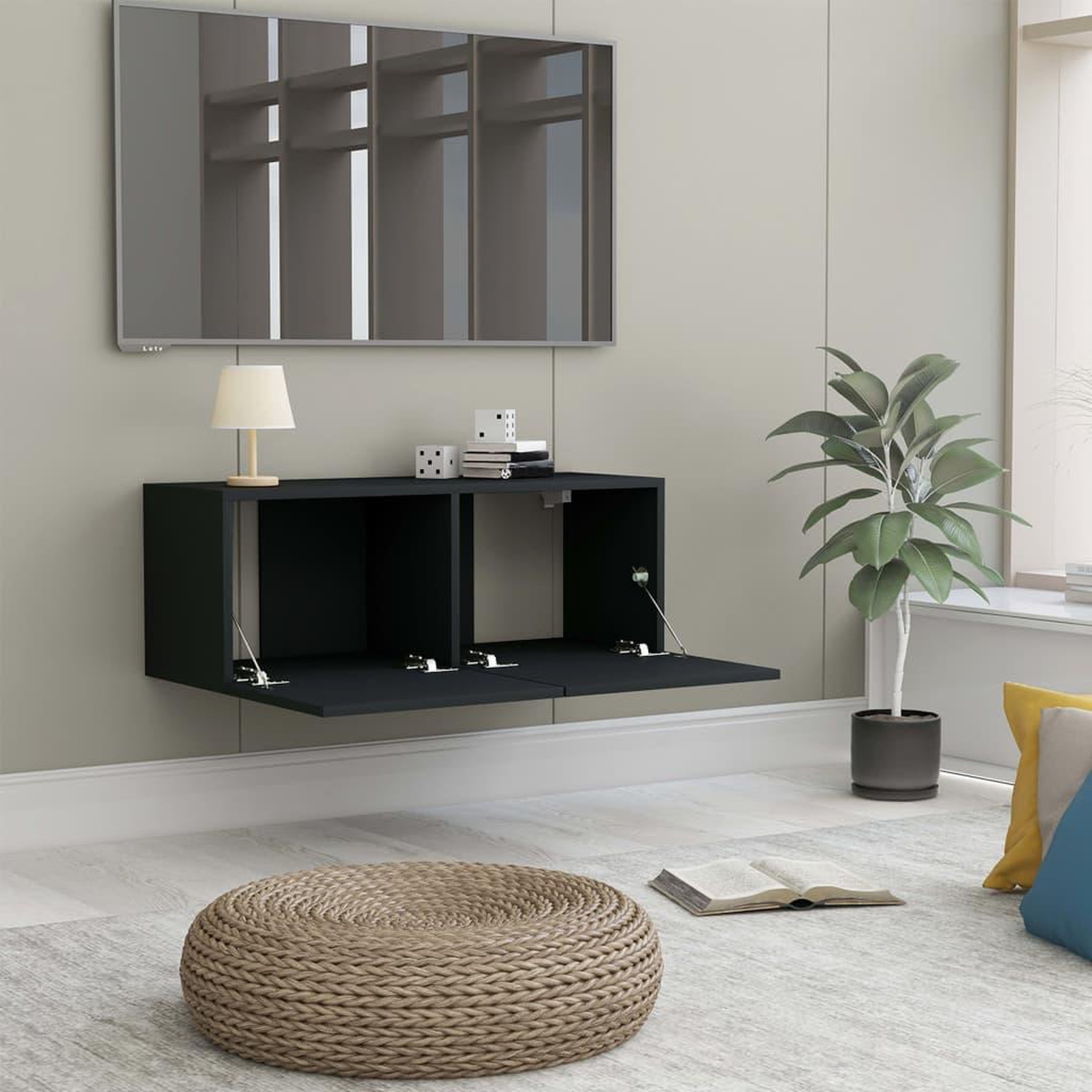 Voir la diapositive 3 : VIDAXL Meuble TV Noir 80x30x30 cm Bois d'ingenierie