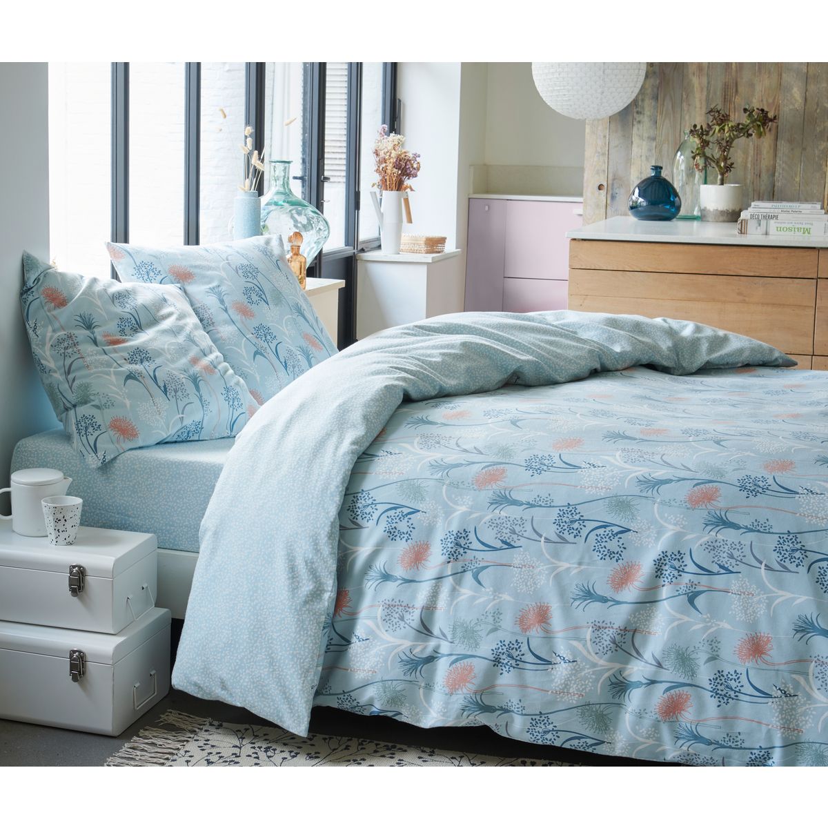 ACTUEL Parure de drap plat en flanelle de coton VALENTINE