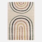 SWEEEK Tapis enfant arc-en-ciel, tapis intérieur crème et multicolore, poils longs shaggy. Coloris disponibles : Beige