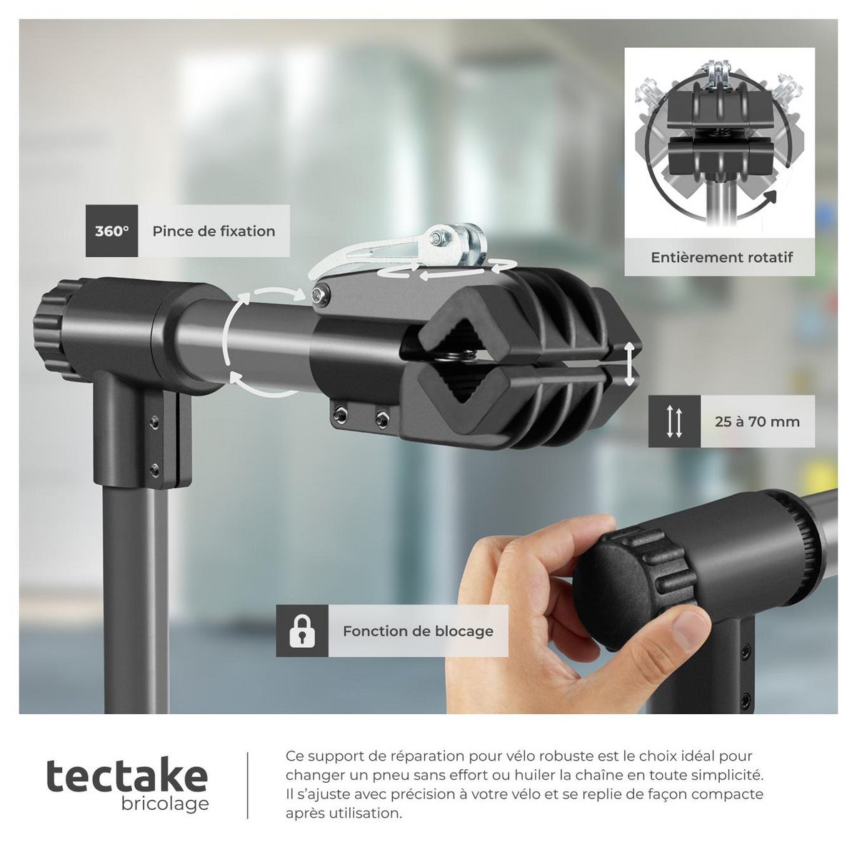 tectake Pied d'atelier vélo support de montage pour tous les modèles courants noir