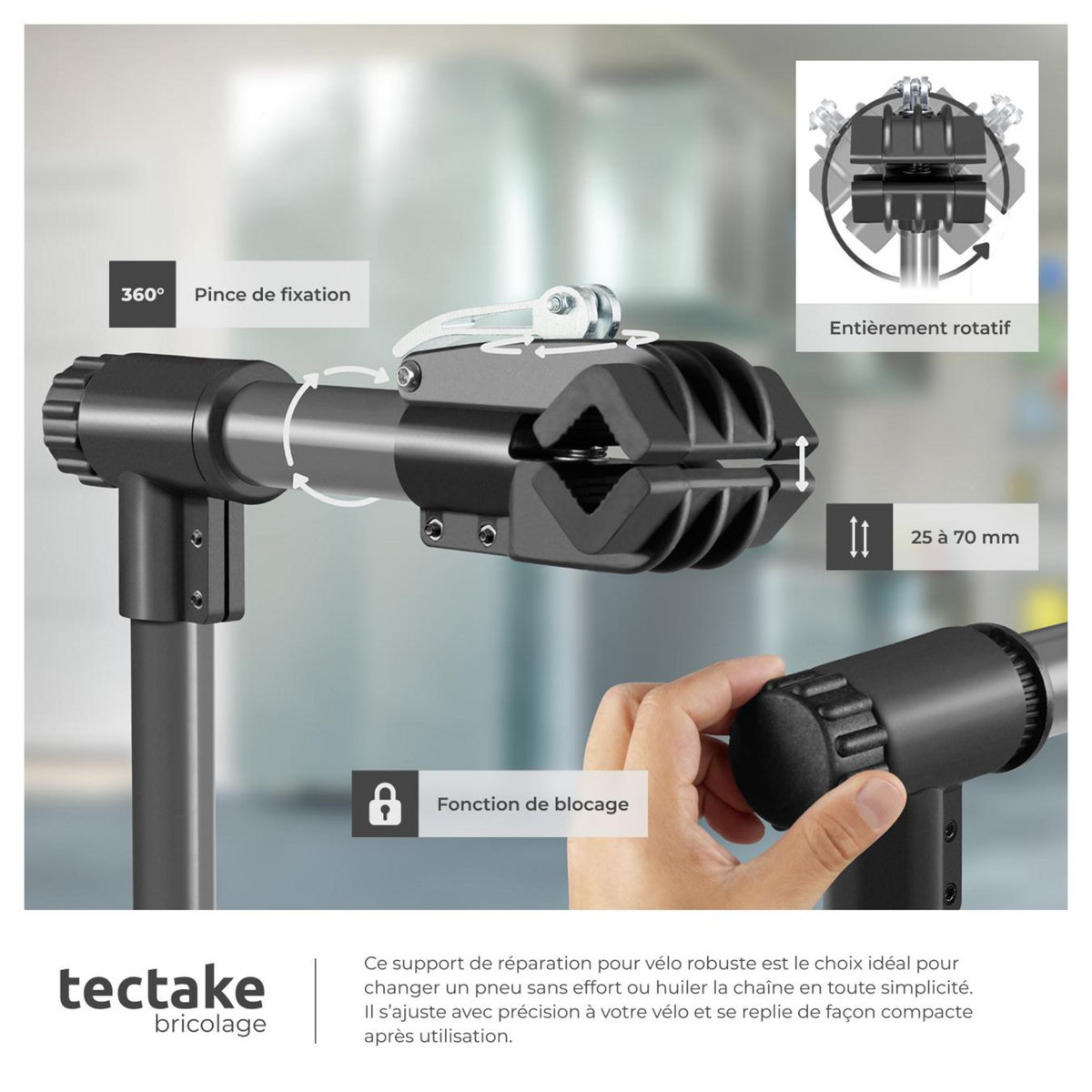 tectake Pied d'atelier vélo support de montage pour tous les modèles courants noir