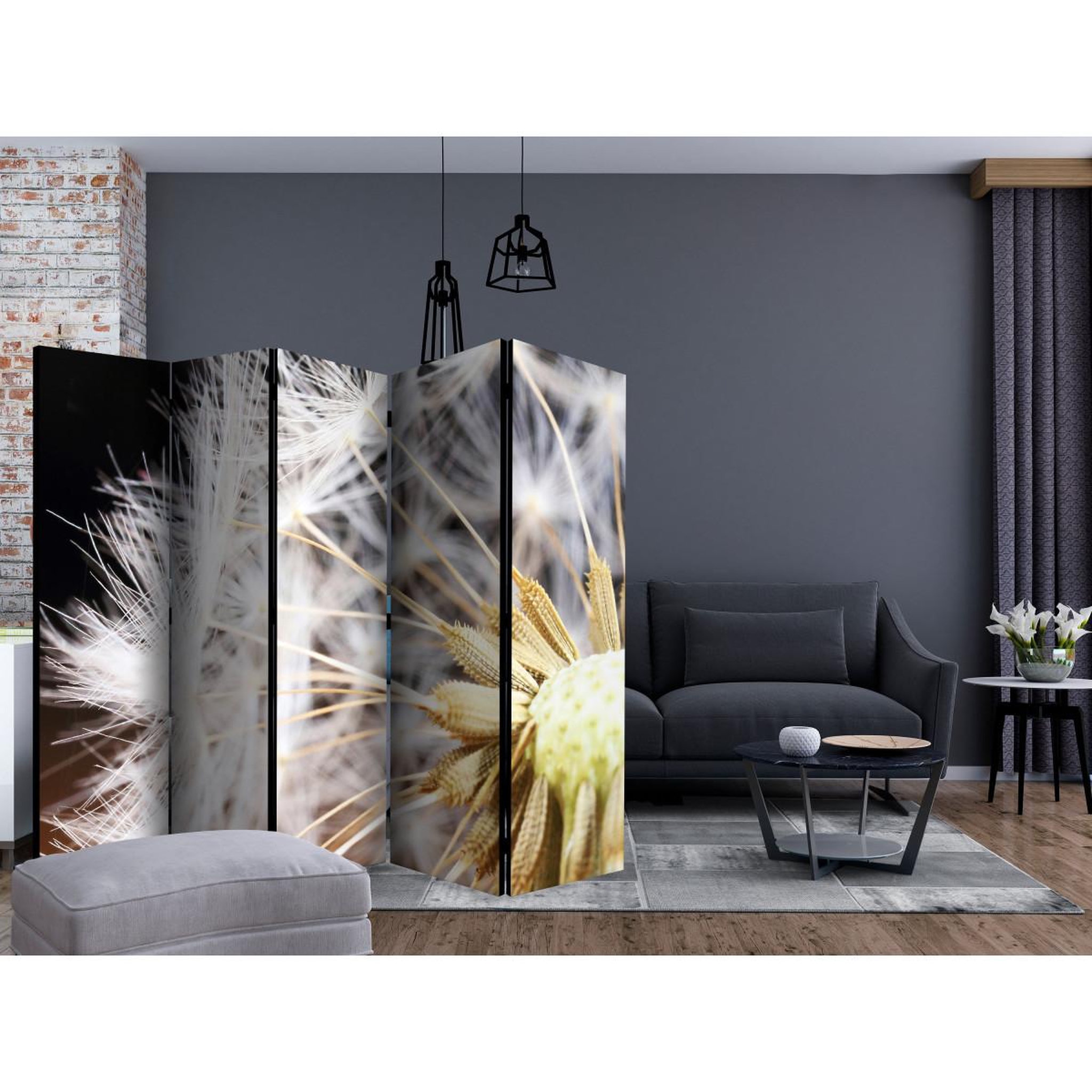 Voir la diapositive 2 : Paris Prix Paravent 5 volets  fluffy dandelion  172x225cm