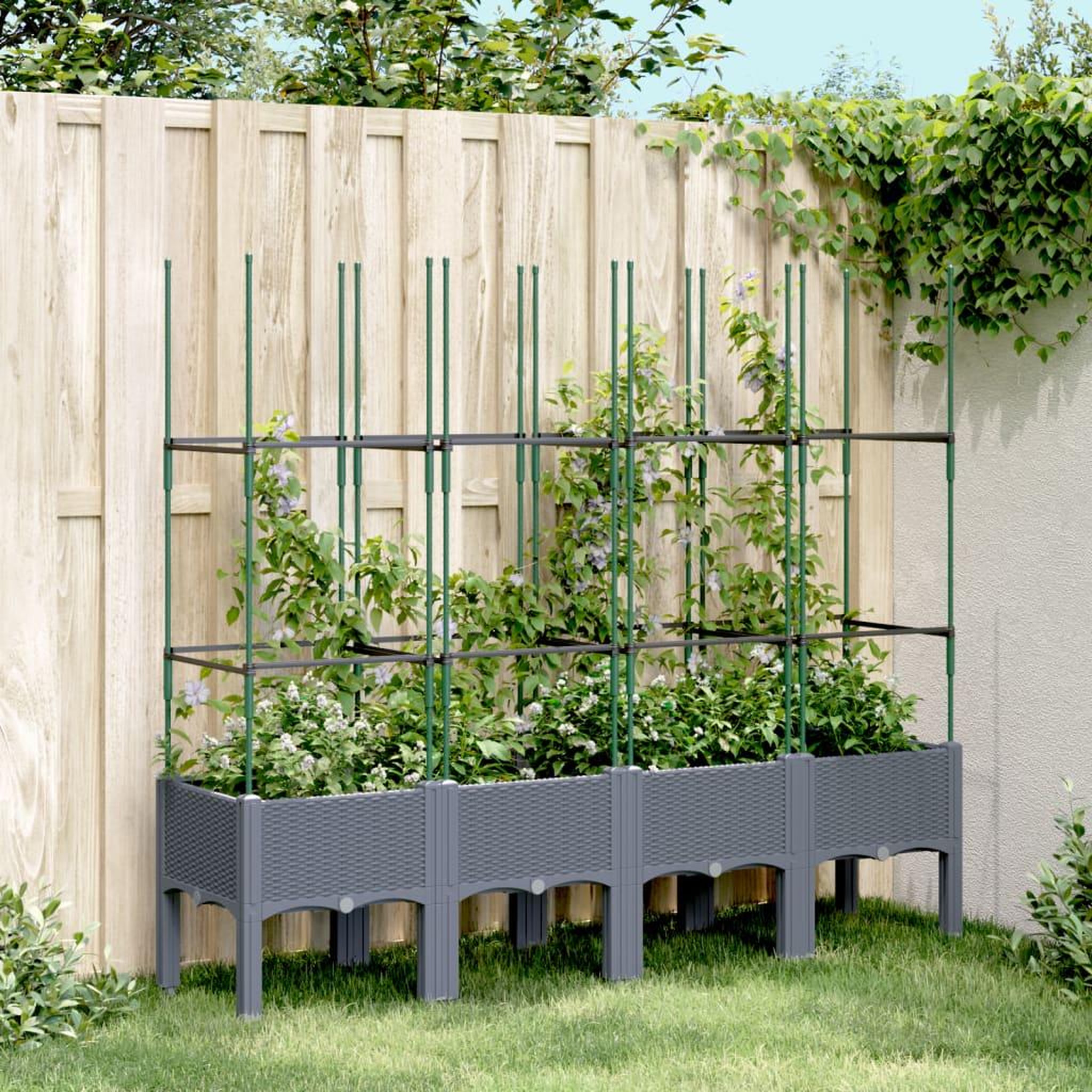 VIDAXL Jardiniere avec treillis bleu gris 160x40x142,5 cm PP