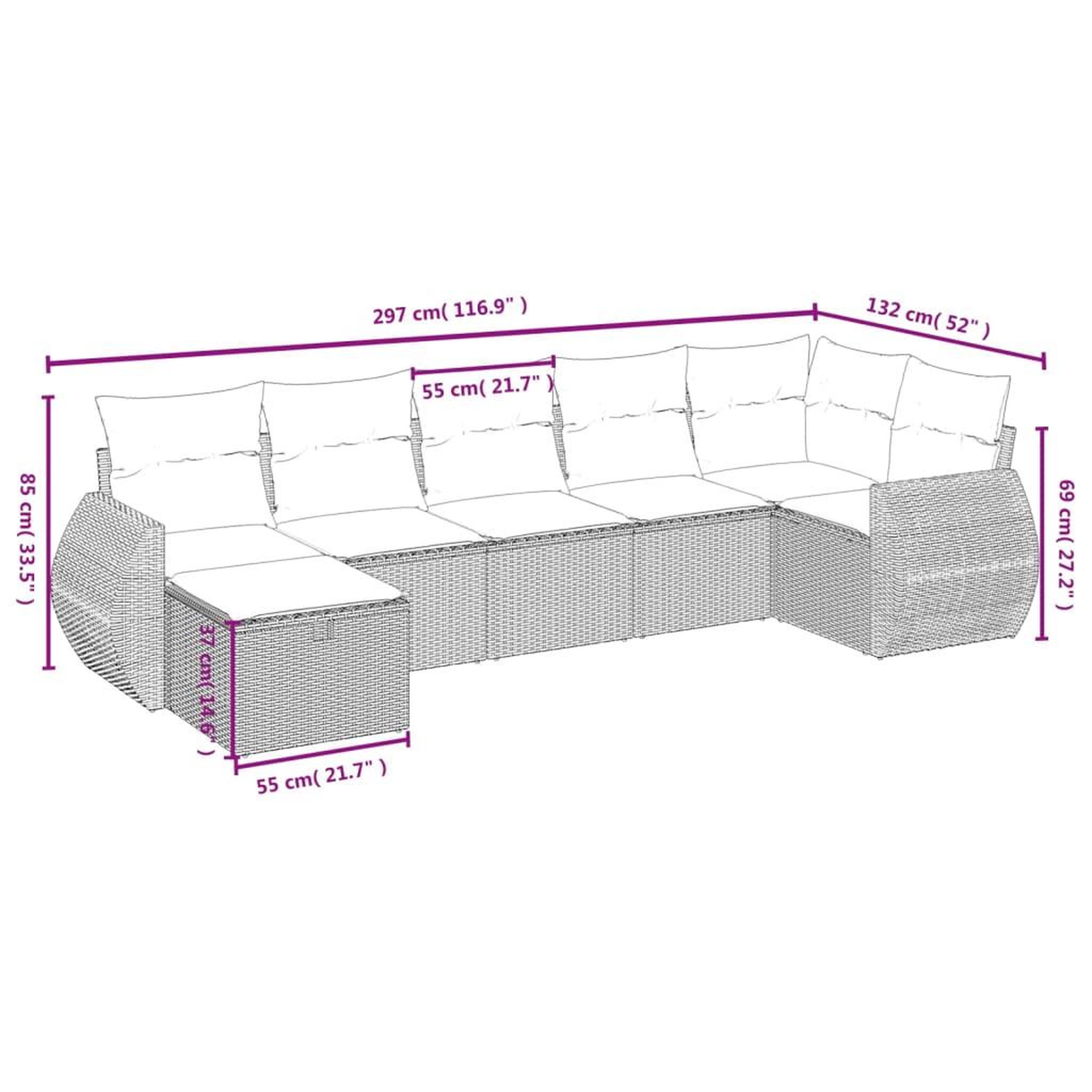 Voir la diapositive 5 : VIDAXL Salon de jardin avec coussins 7 pcs gris clair resine tressee